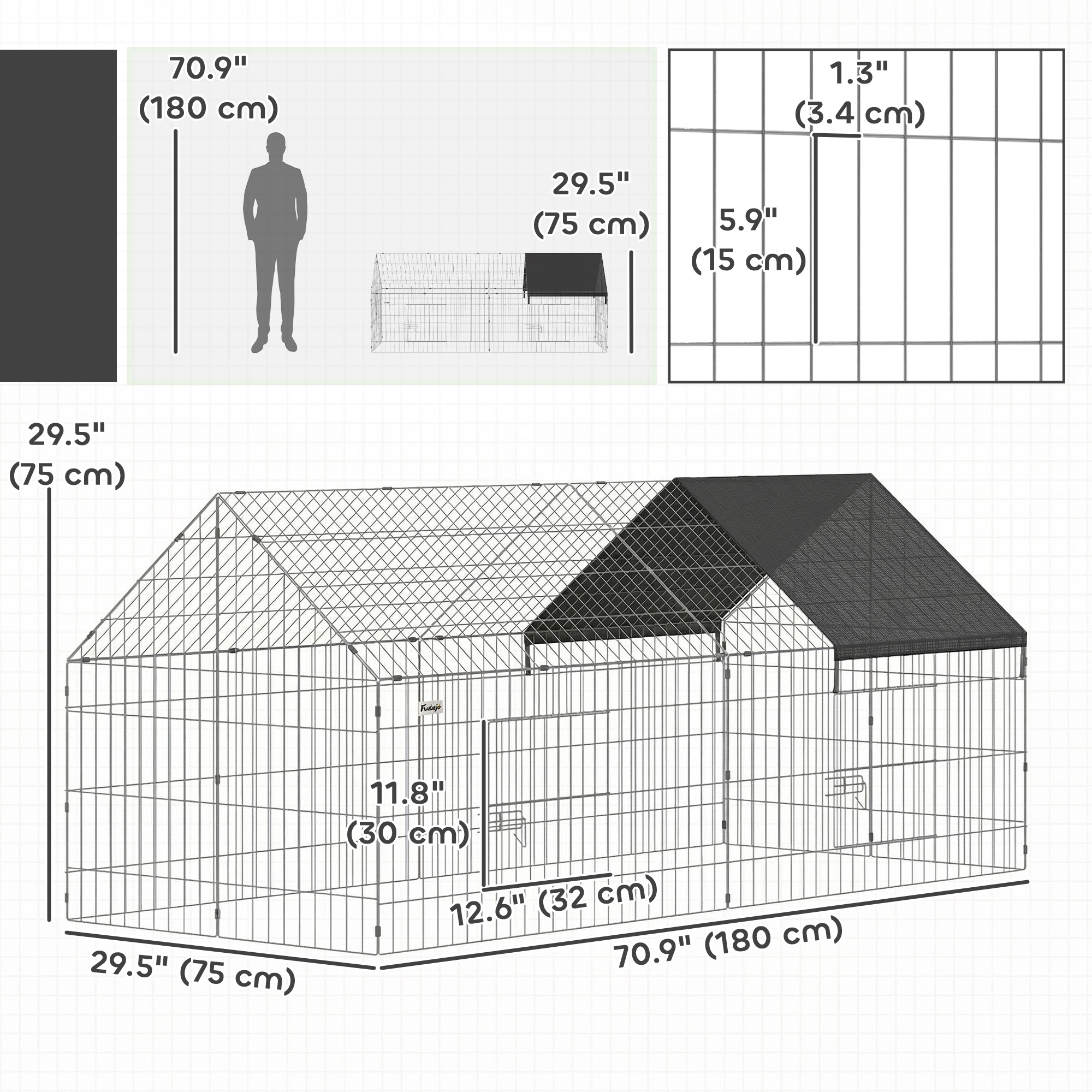 Metal Chicken Coop with UV-Resistant Cover for Hens, Rabbits, Ducks, Geese, 71" x 29.5" x 29.5", Black