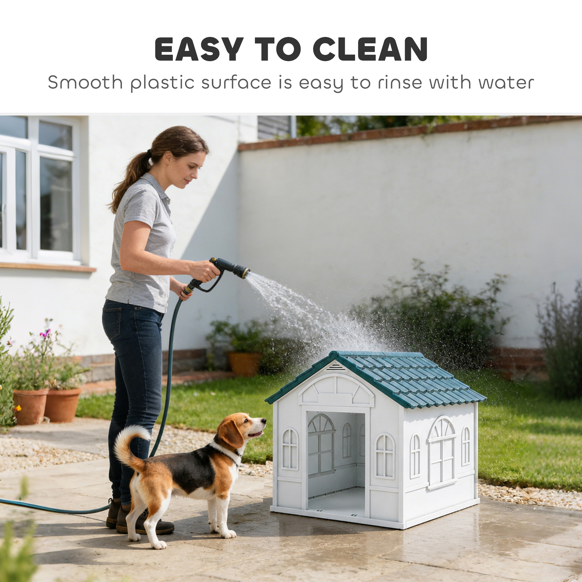 26" Plastic Dog House Outdoor with Air Vents, for Small Medium Dogs, Blue
