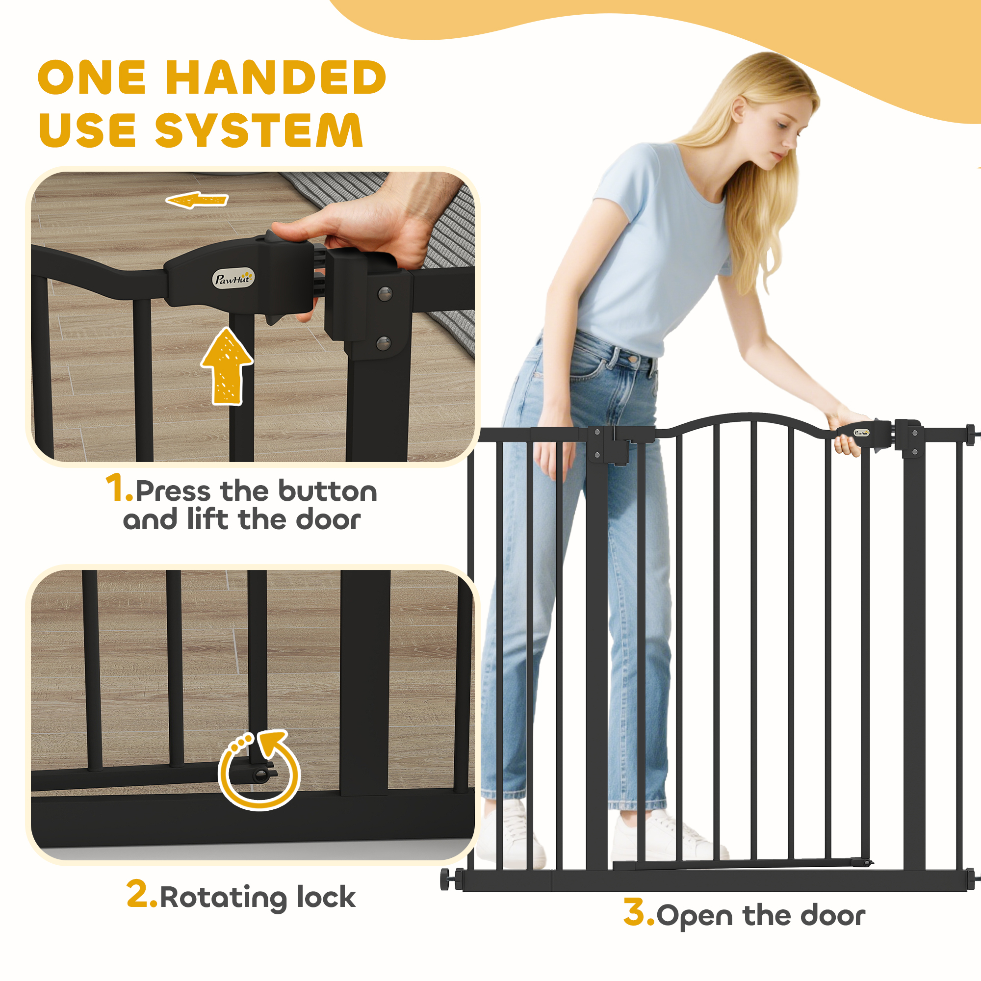 Extra Tall Dog Gate with Door, Pressure Fit, Auto Close, Double Locking for Doorways Hallways Stairs, 29"-37", Black