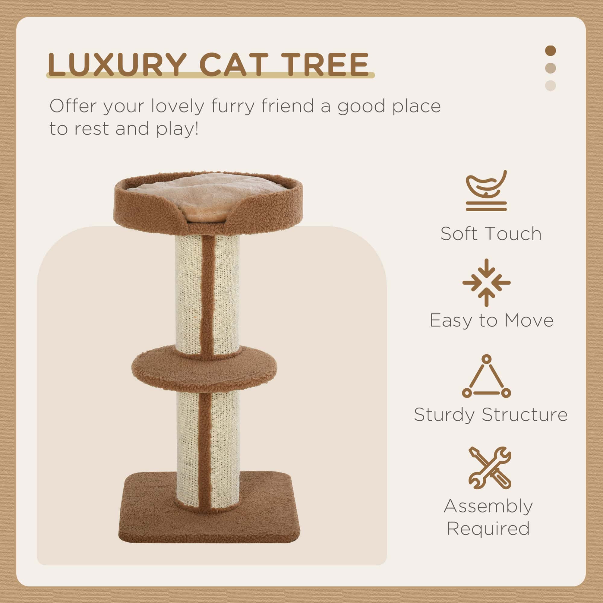 Cat Tree Kitty Tower with Sisal Mat Scratching Post, Cat Bed, Cushion, Perch, 18" x 18" x 36", Brown