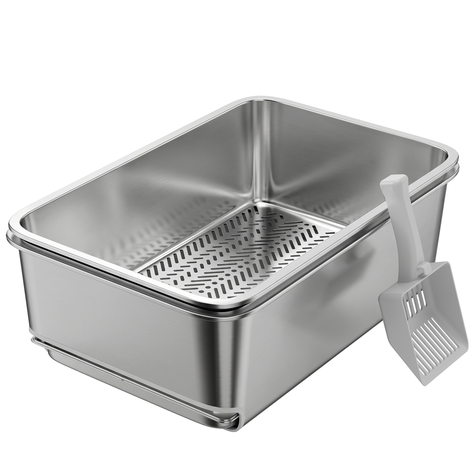 Stainless Steel Litter Box, XL Sifting Cat Litter Box for Medium and Large Cat, Non-Sticky, Odour Free, Easy Clean