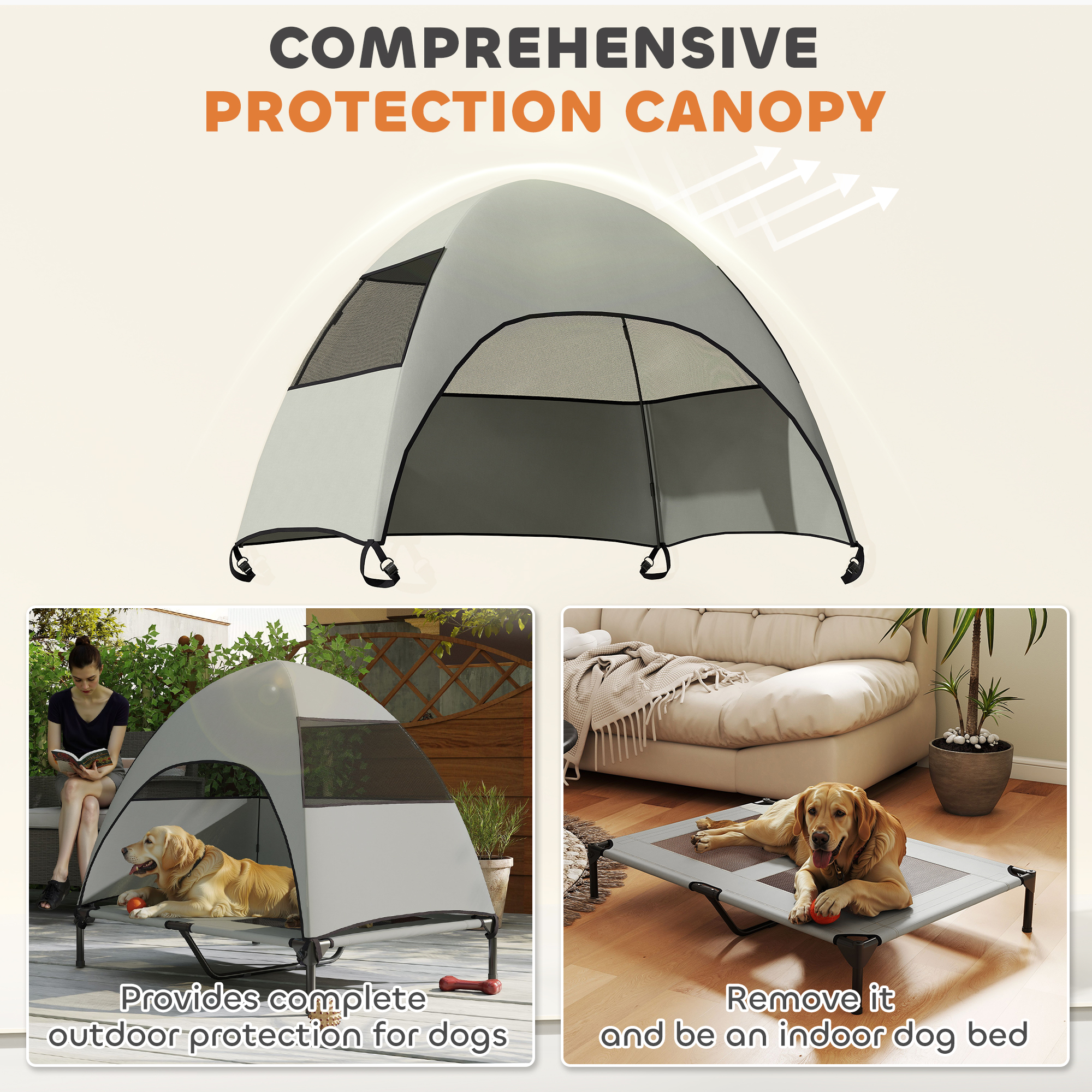 Elevated Dog Bed with Canopy Raised Dog Bed Washable Mesh Steel Frame 41.7" x 29.9" x 39" Light Grey