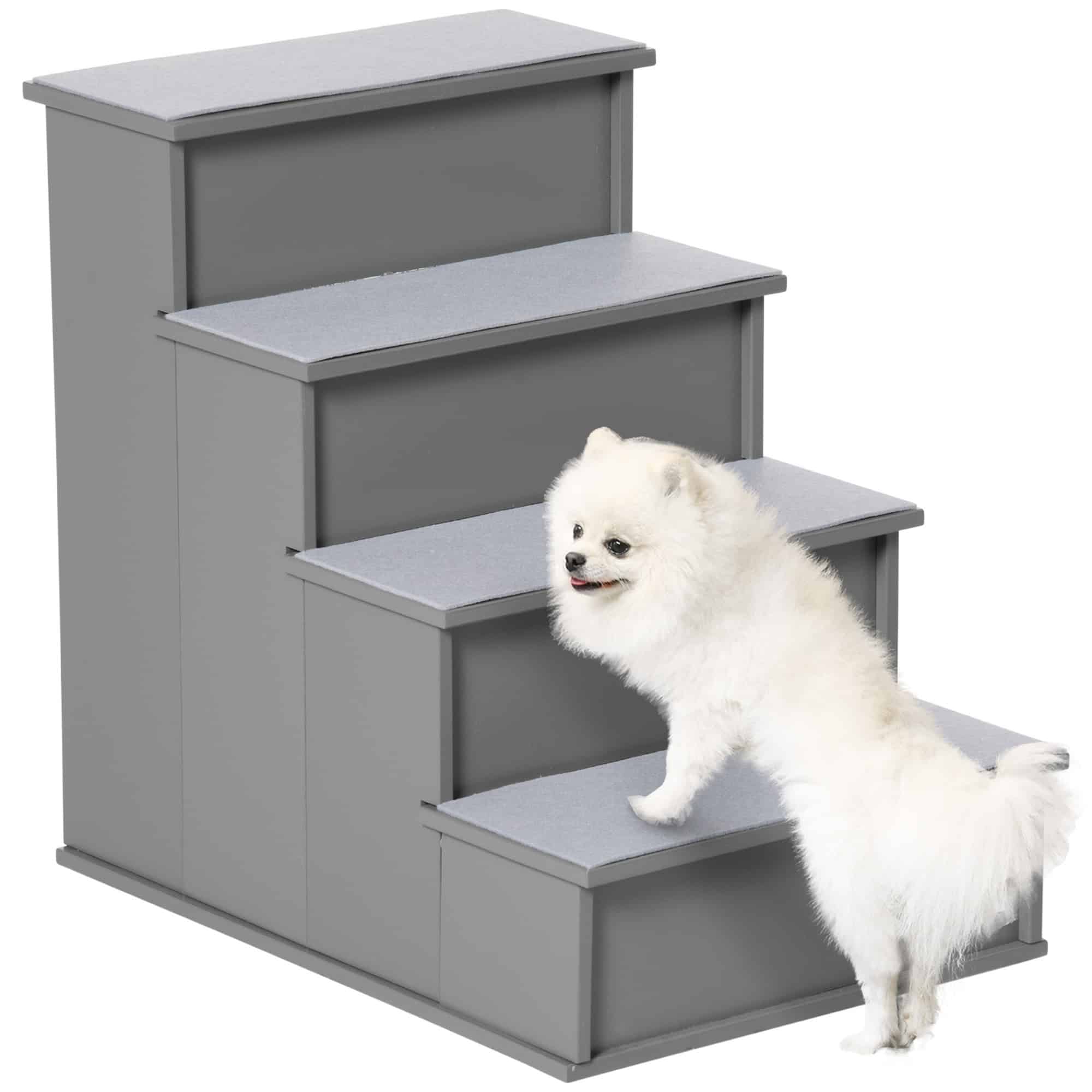 Dog Steps Pet Stairs for Bed Cat Ladder for Couch with Non-Slip Carpet, 15.7" x 23.2" x 21.3", Grey