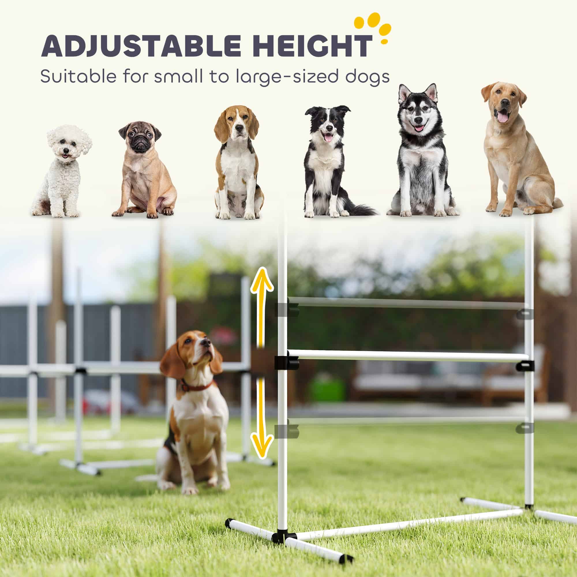 Set of 4 Dog Agility Training Equipment Adjustable Jump Bar Pet Exercise Kit with Carrying Bag (White)