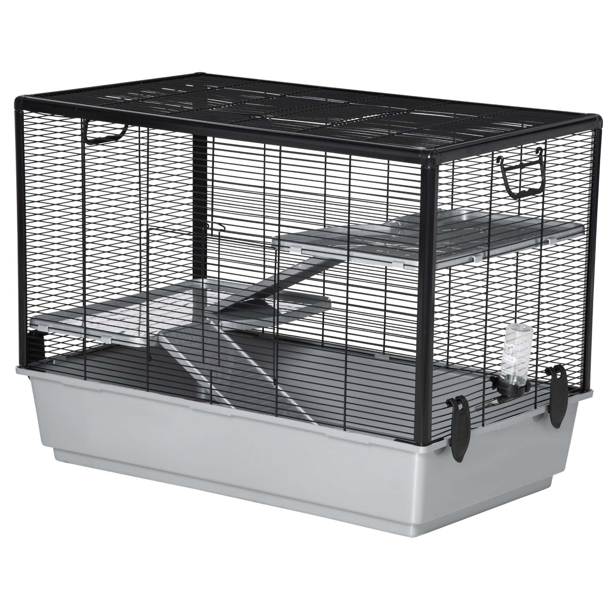 3-tier Hamster Cage, Guinea Pig Cage with Accessories Food Dish Water Bottle, Ramps, 31.5"x19"x 23", Grey