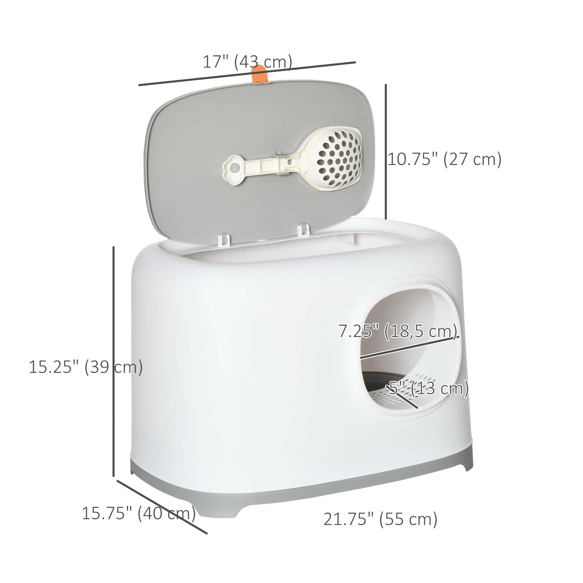 Cat Litter Box with Anti-Sand Tunnel, Scoop, Open Top, Odor Control & Easy to Clean, White