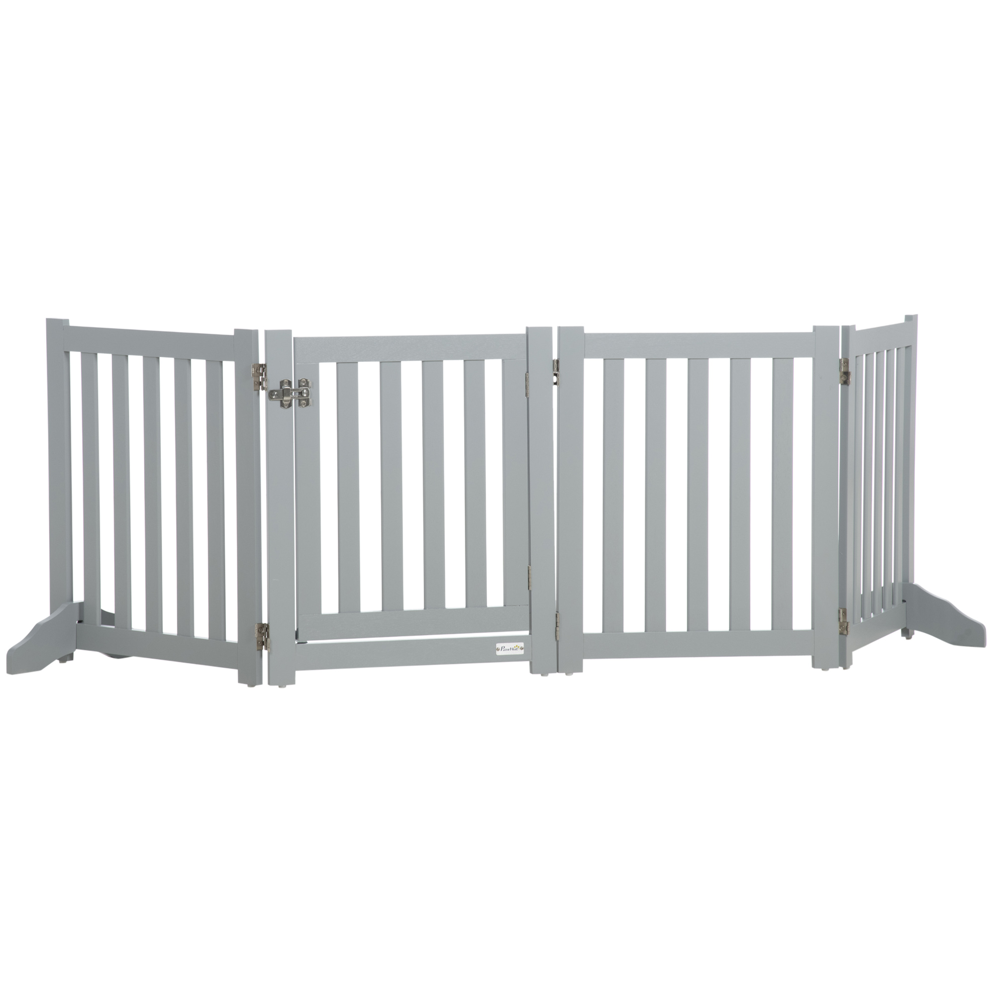 23.5"H Foldable Dog Gate with Door, 4 Panels Freestanding Pet Gate Barriers Indoor with Support Feet, Puppy Fence for Dogs, Grey