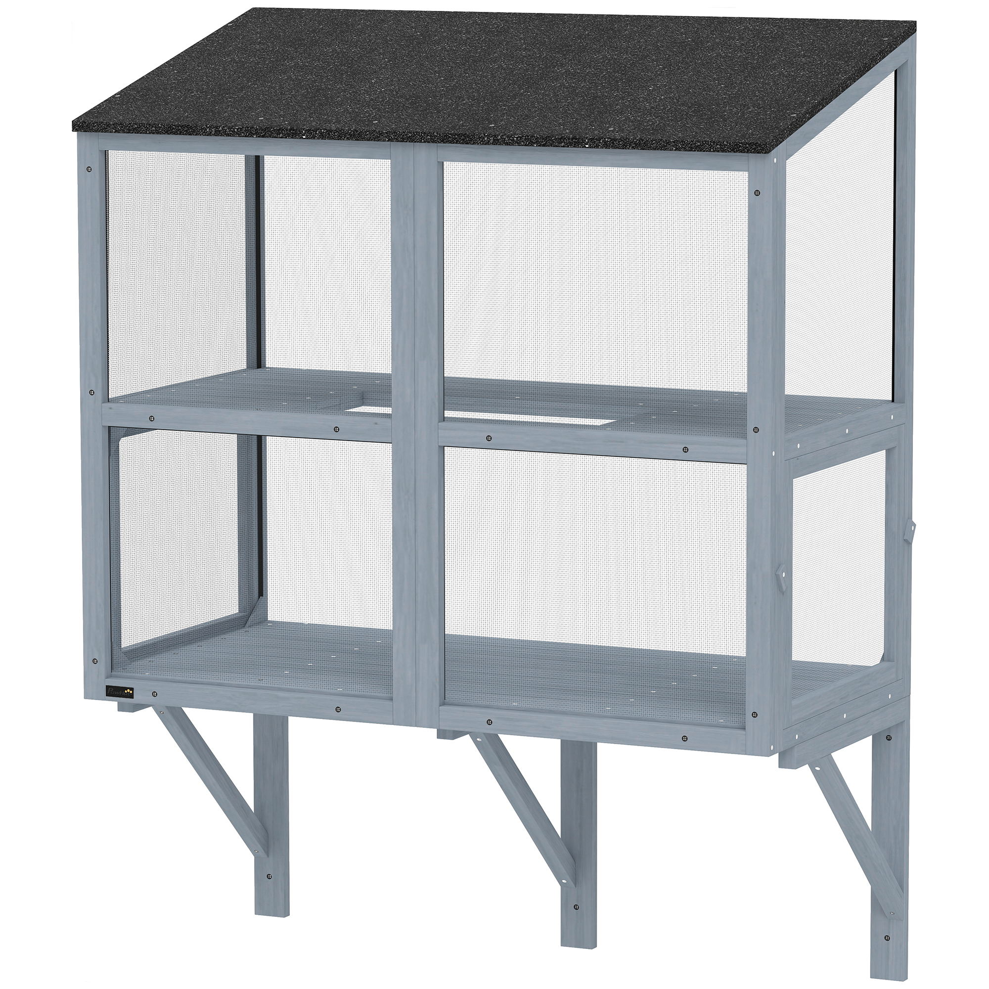 Catio Outdoor Cat Enclosure Wall-Mounted 2-Level Outdoor Cat House with Waterproof Roof 39.4" Grey