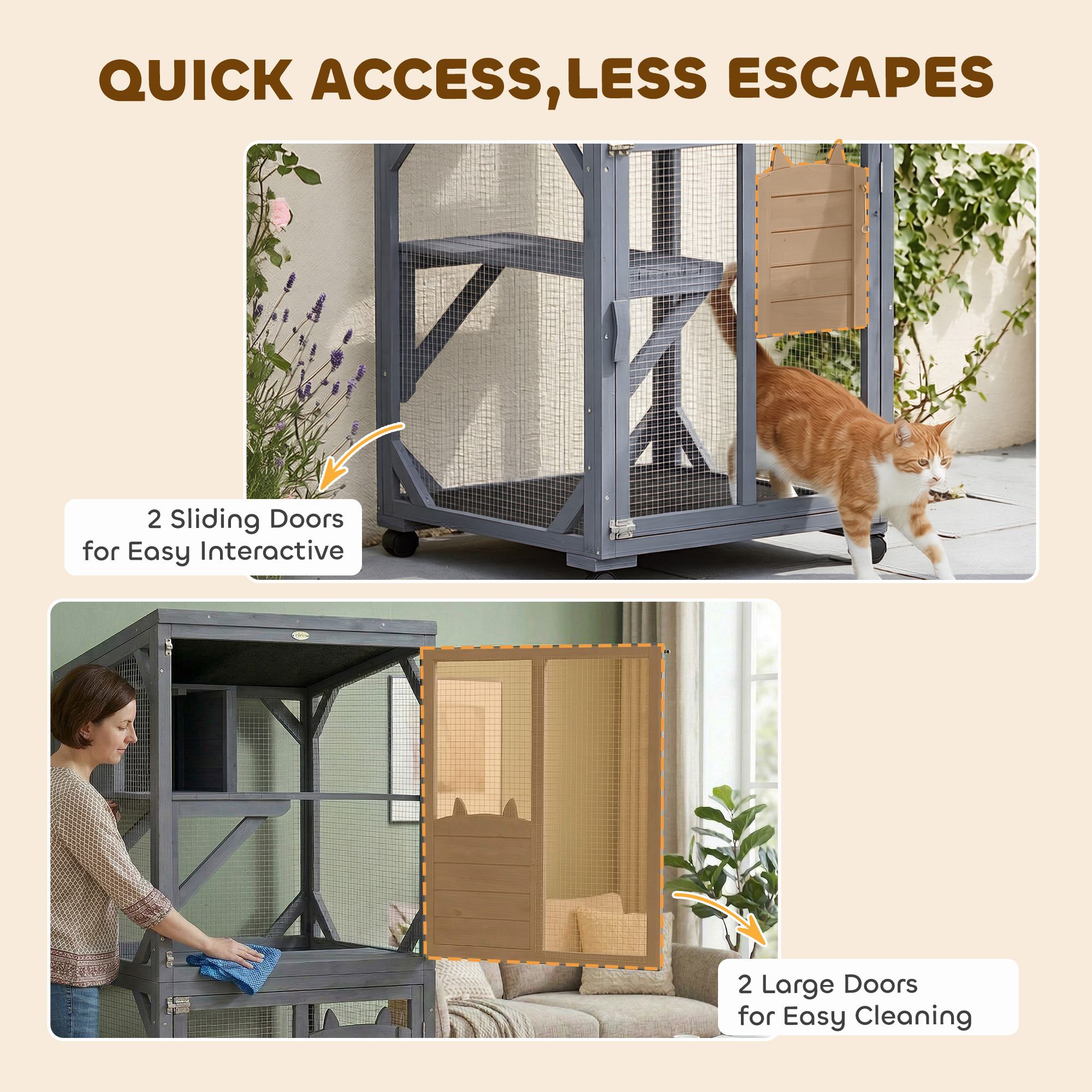 Movable Catio Outdoor Cat Enclosure with Resting Box, 3 Jumping Platforms, Waterproof Asphalt Roof for Outdoor Indoor