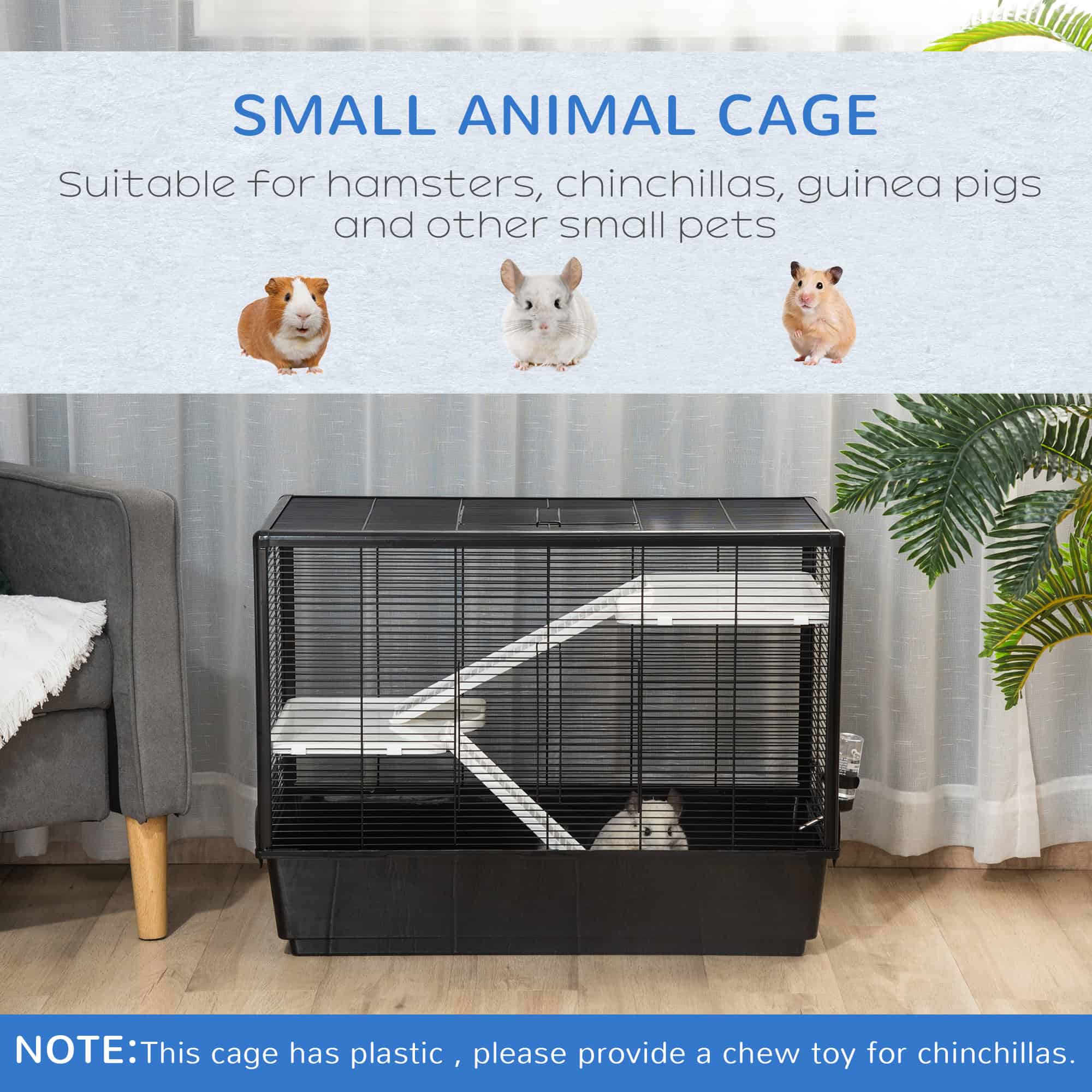 3-tier Hamster Cage, Guinea Pig Cage, Pet Chinchillas Play House Indoor with Accessories Food Dish Water Bottle, Ramps, 31.5"x19"x 23", Black