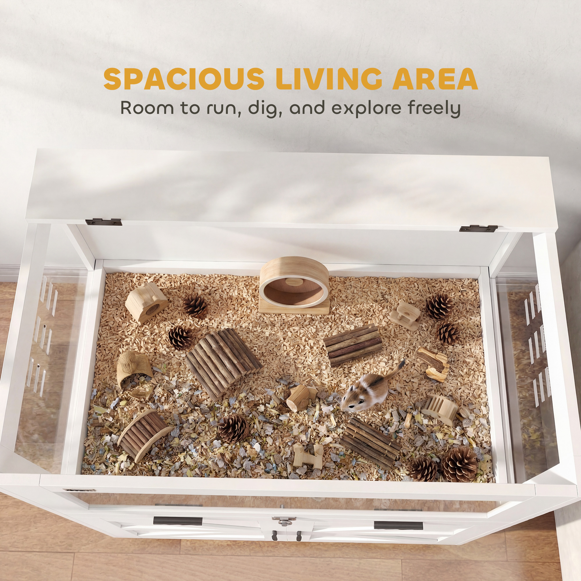 Hamster Cage with Storage Cabinet, Small Animal Cage with Pull Out Drawer and Acrylic Panels, 30" x 19.5" x 36" - Image 4