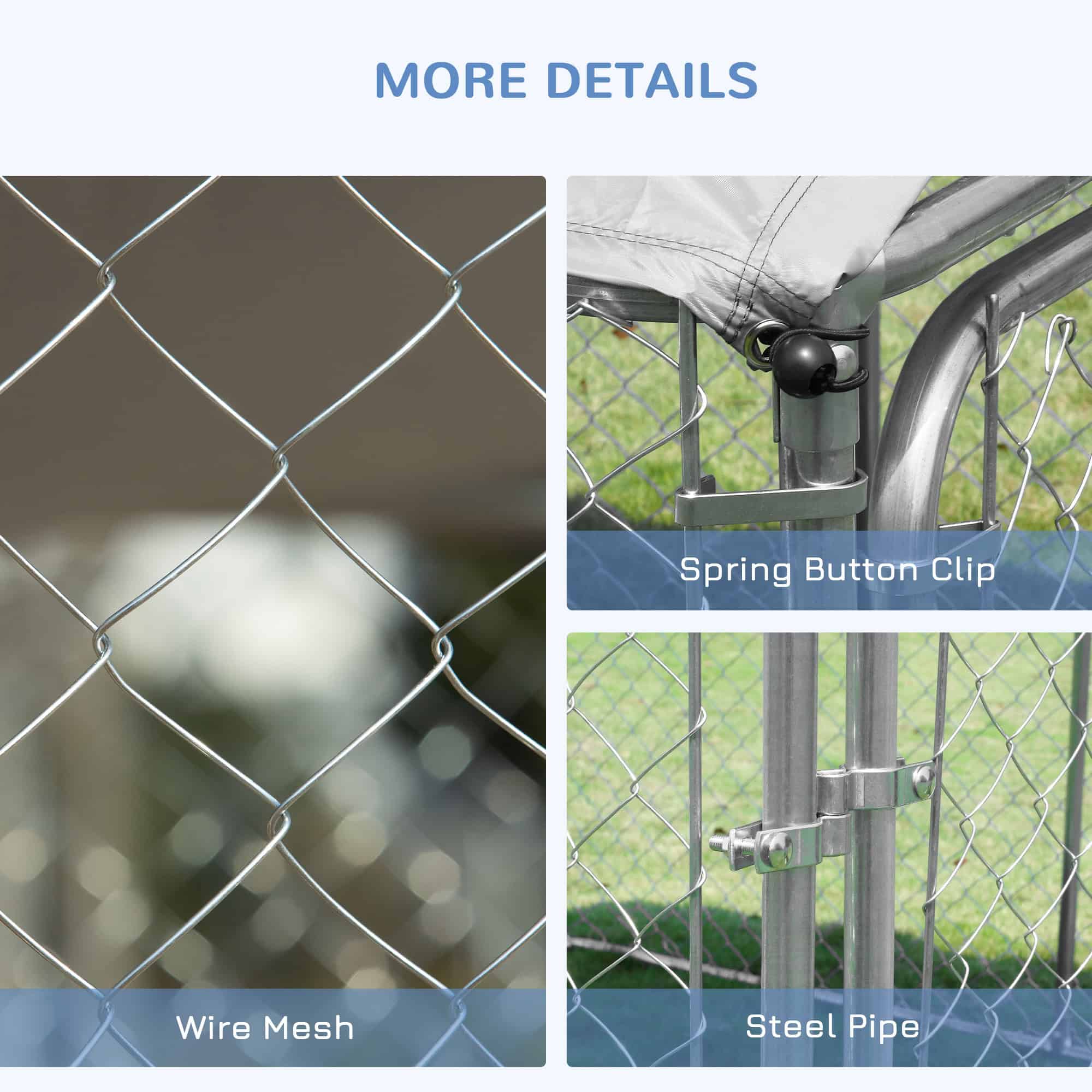 Outdoor Dog Kennel with Roof, Dog Run with Waterproof & UV-Resistant Cover, Secure Lock, for Backyard & Patio, 7.5' x 7.5' x 5.7' - Image 6