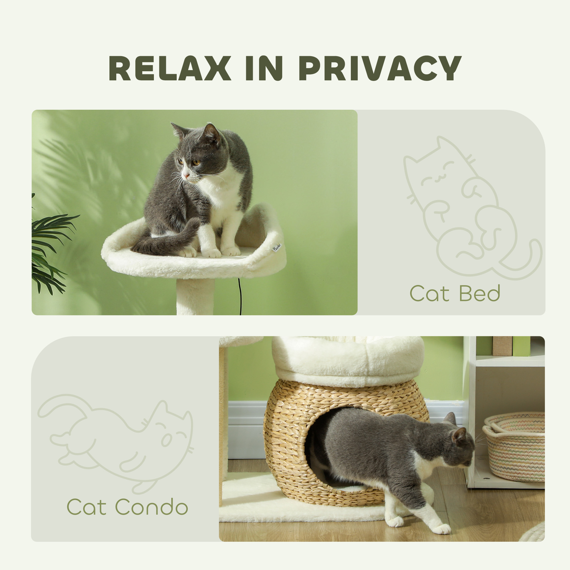 31" Cat Tree Tower with Scratching Posts, Cat Condo, Beds, Platform, Toy Ball, for Indoor Cats, Cream White - Image 5