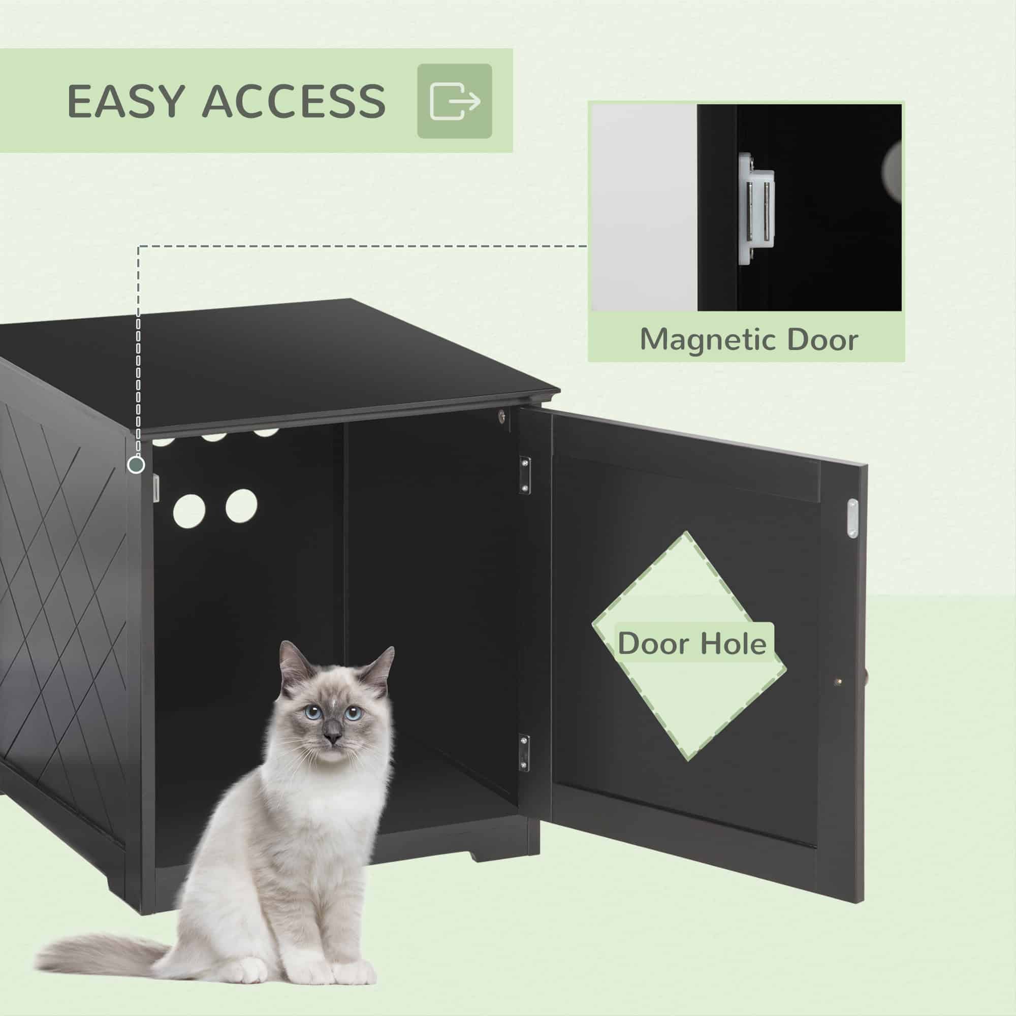 Cat Litter Box Enclosure End Table, Indoor Cat Washroom with Magnetic Door, Hidden Litter Box Nightstand with Large Tabletop, Easy Assembly, Black
