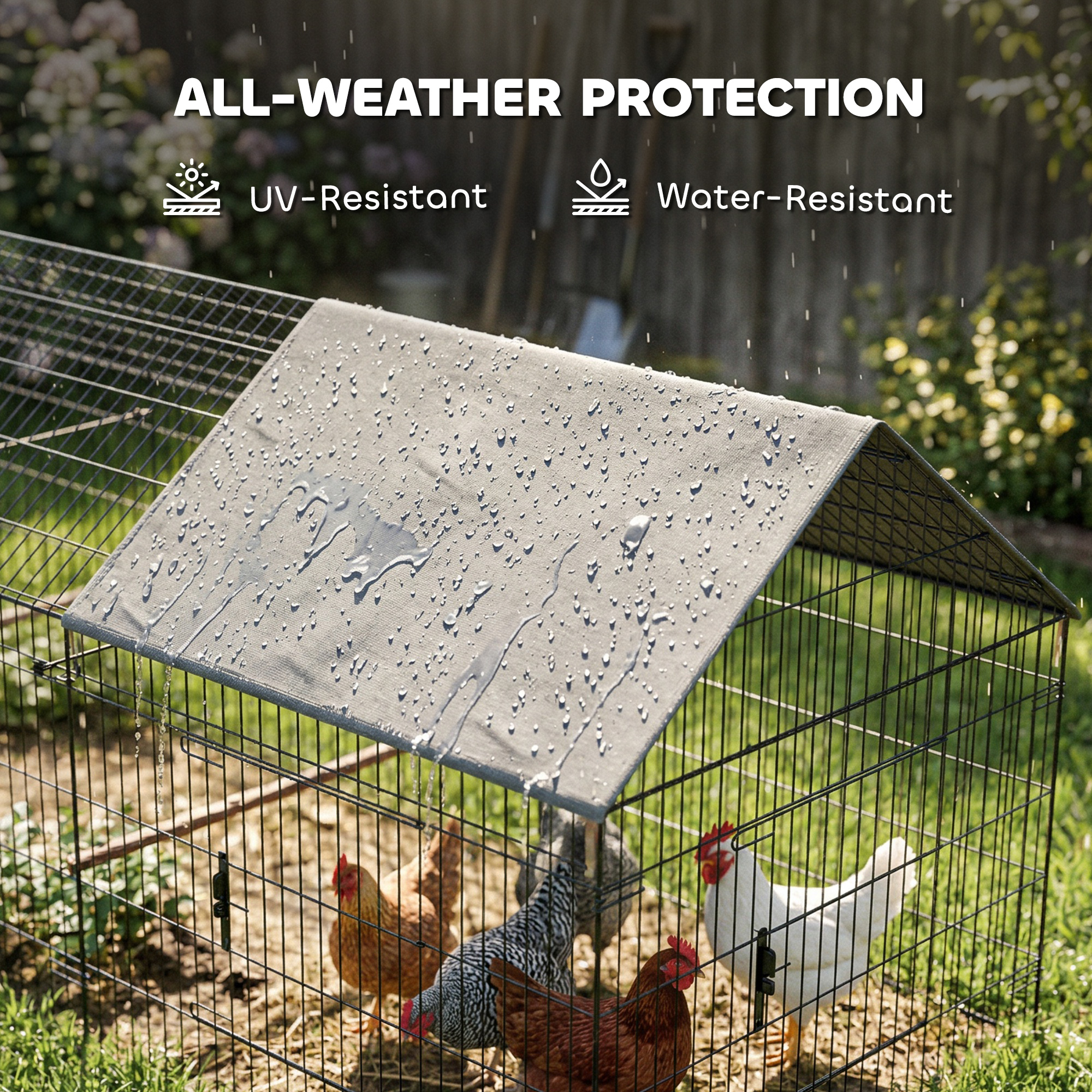 Metal Chicken Coop with UV-Resistant Cover for Hens, Rabbits, Ducks, Geese, 168.5" x 42.1" x 43.7", Grey
