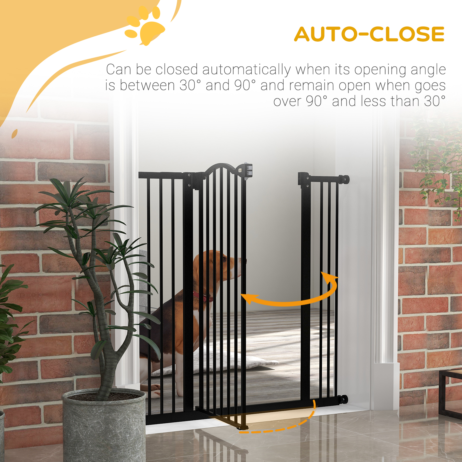Extra Tall Dog Gate with Door, Pressure Fit, Auto Close, Double Locking for Doorways Hallways Stairs, 29"-39", Black