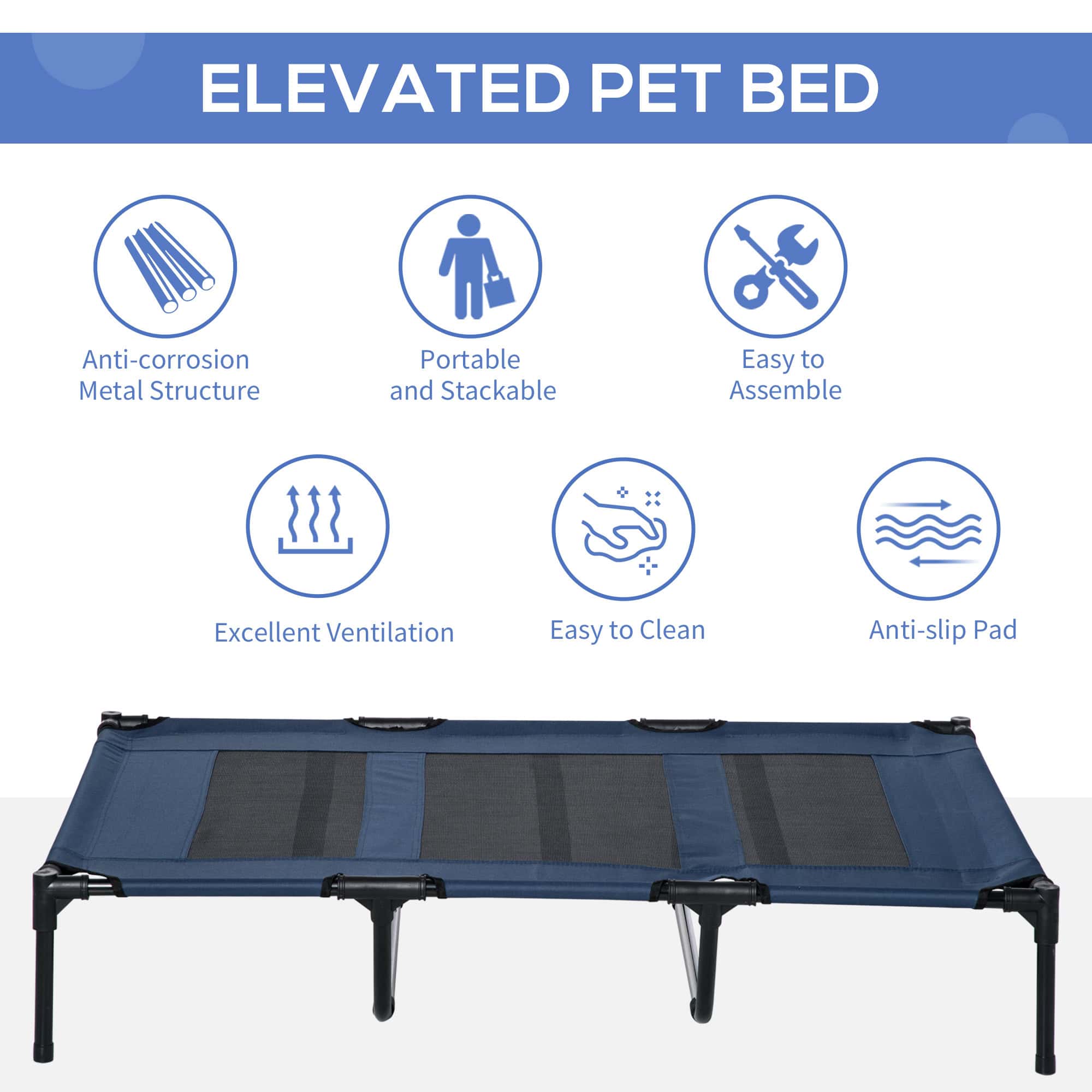 48" X 36" X 9" Elevated Pet Bed with Carrying Bag, Dark Blue - Image 4