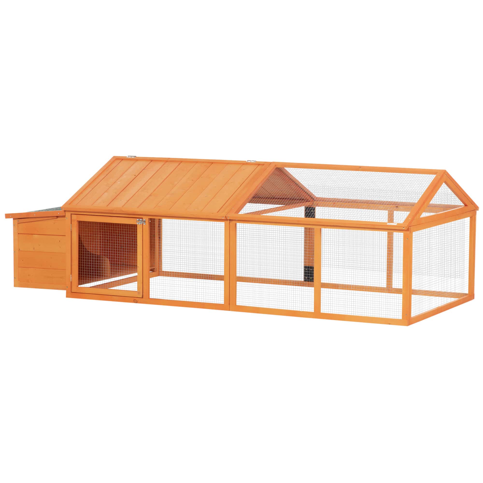 95"L Chicken Run Large Chicken Coop with Nesting Box Wooden Roof Side Door for Outdoor 4–8 Chickens