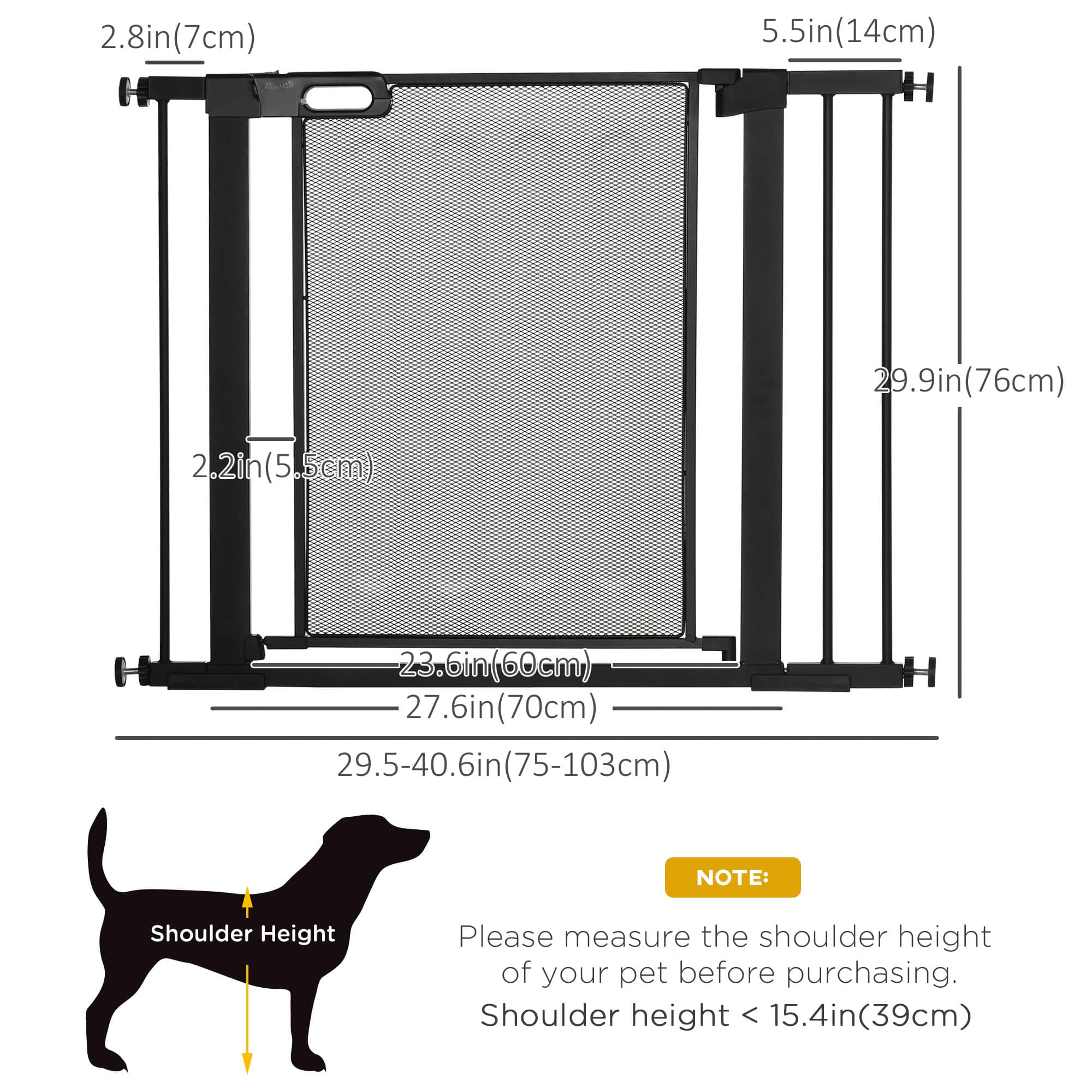 29.5"-40.6" Metal Pet Gate, Dog Gate with Auto Closing Door, Double Locking, for Doorways, Stairs, Hallways, Black