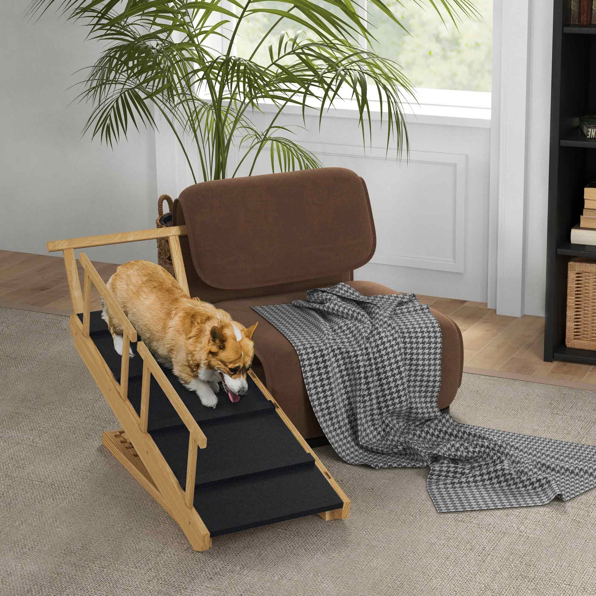 Adjustable Dog Stairs Foldable Dog Steps with Non-slip Mat for Small to Large Dogs for High Bed Sofa Couch