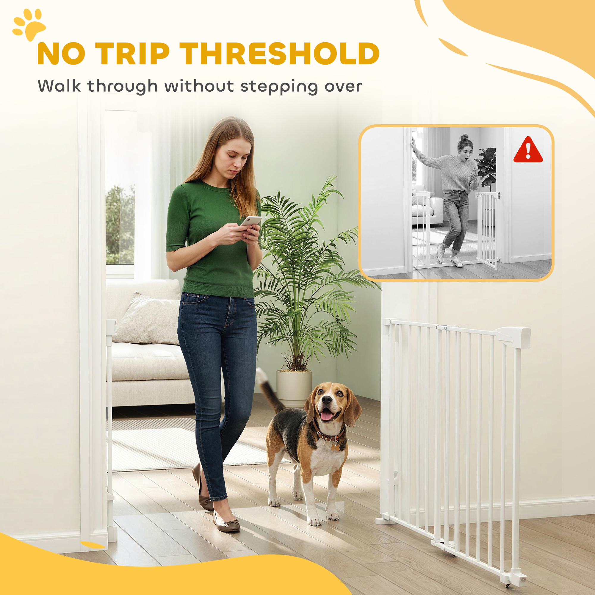 29"-44" Wide Dog Gate, 29" H, Pet Gate with Auto-Close, Single Hand Operation, Wall-Mounted, No-Threshold Design