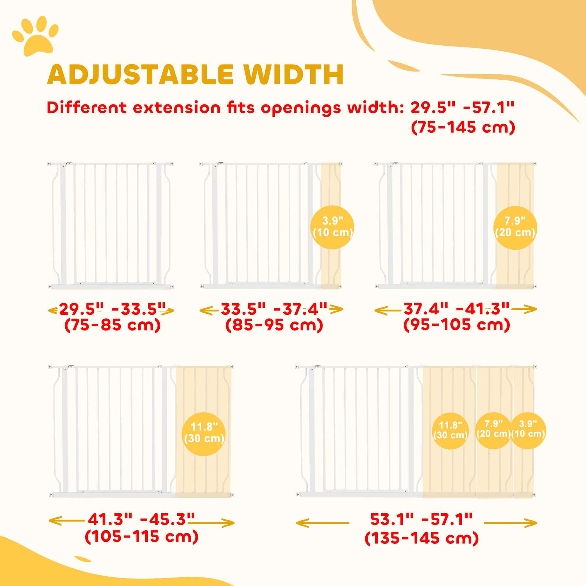 30"- 57" Easy Install Pet Gate w/ Door & Double Locking System, Extra Wide Dog Gate for Stairs, Hallways, White - Image 4