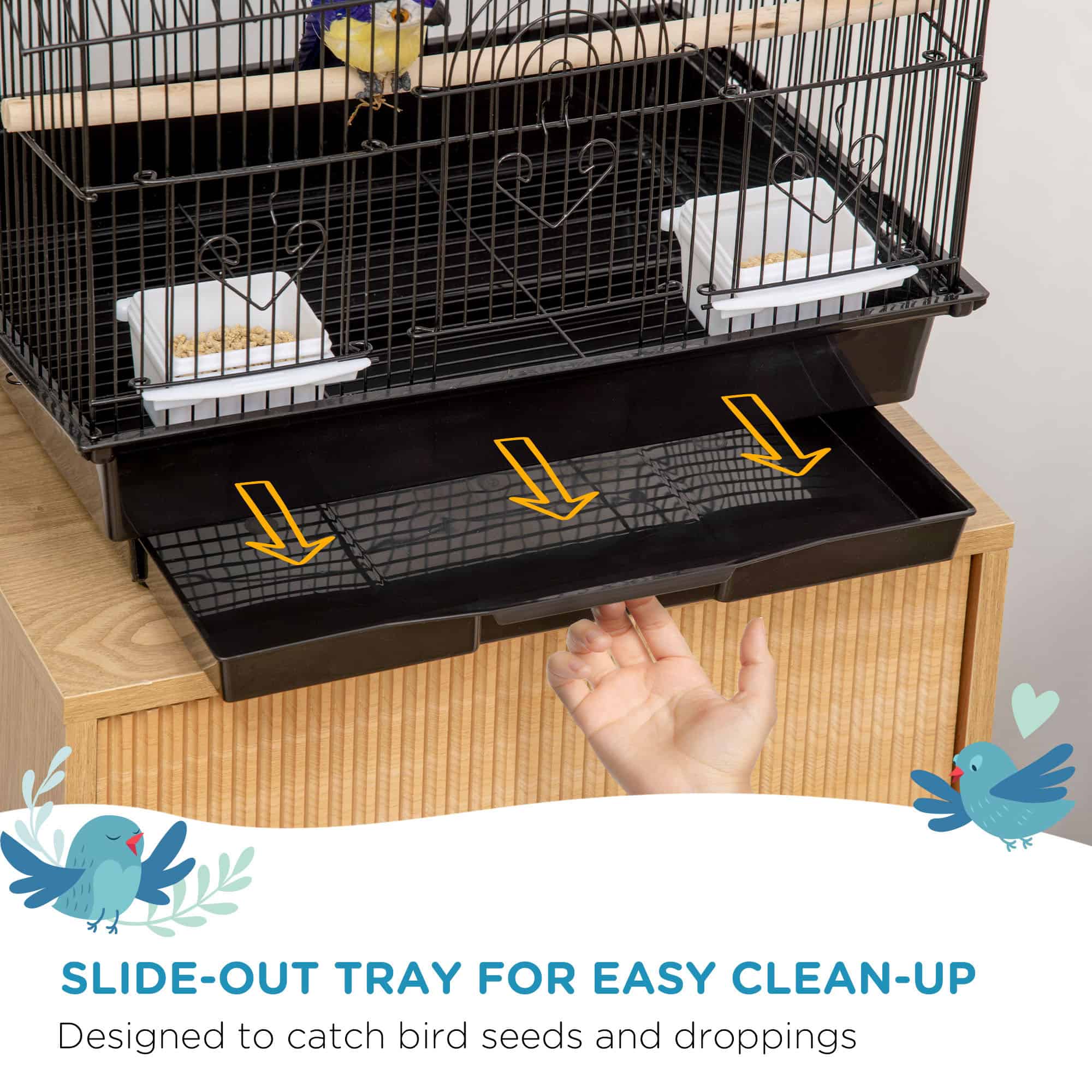 25" Bird Cage with Perch, Swing, Food Container, Slide-out Tray, Handle, Parrot Cage for Finches, Canaries, Budgies - Image 5