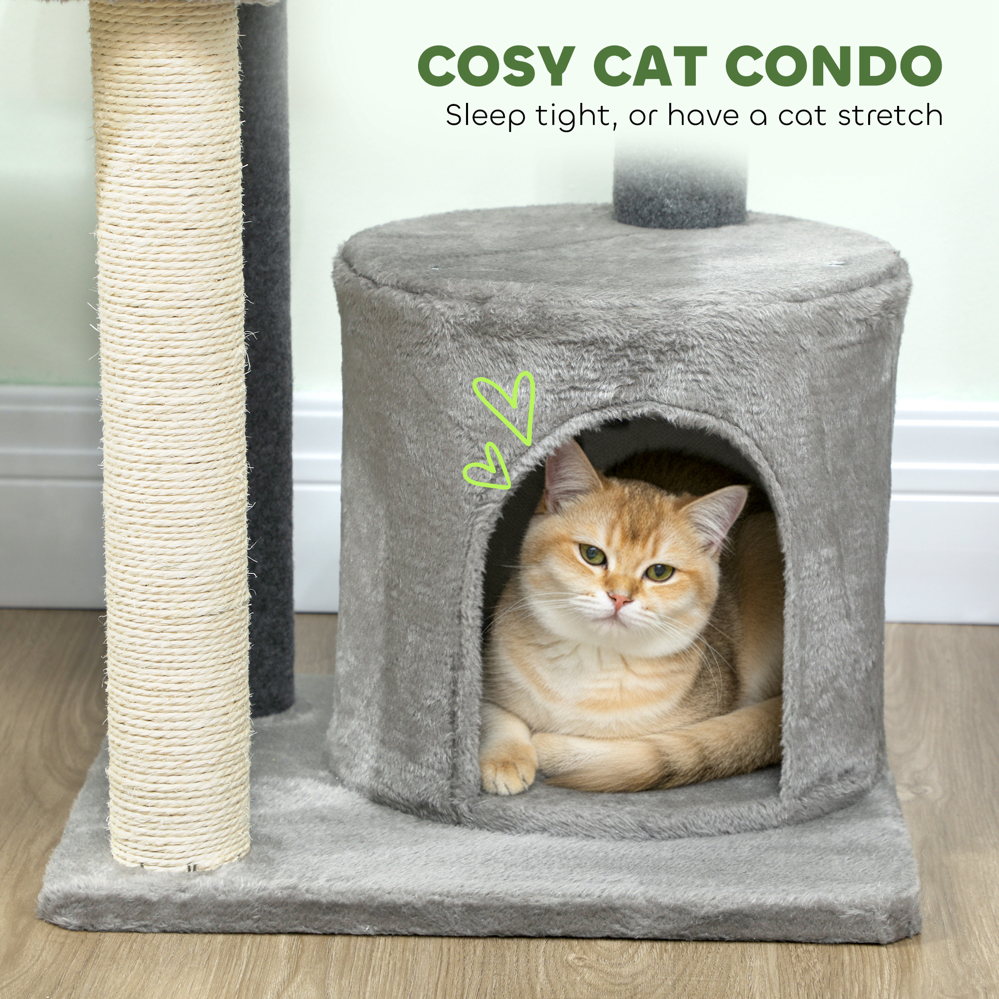 Cat Tree Cat Tower Multi-Level with Sisal Scratching Post for Kittens and Adults Grey Large 41"H