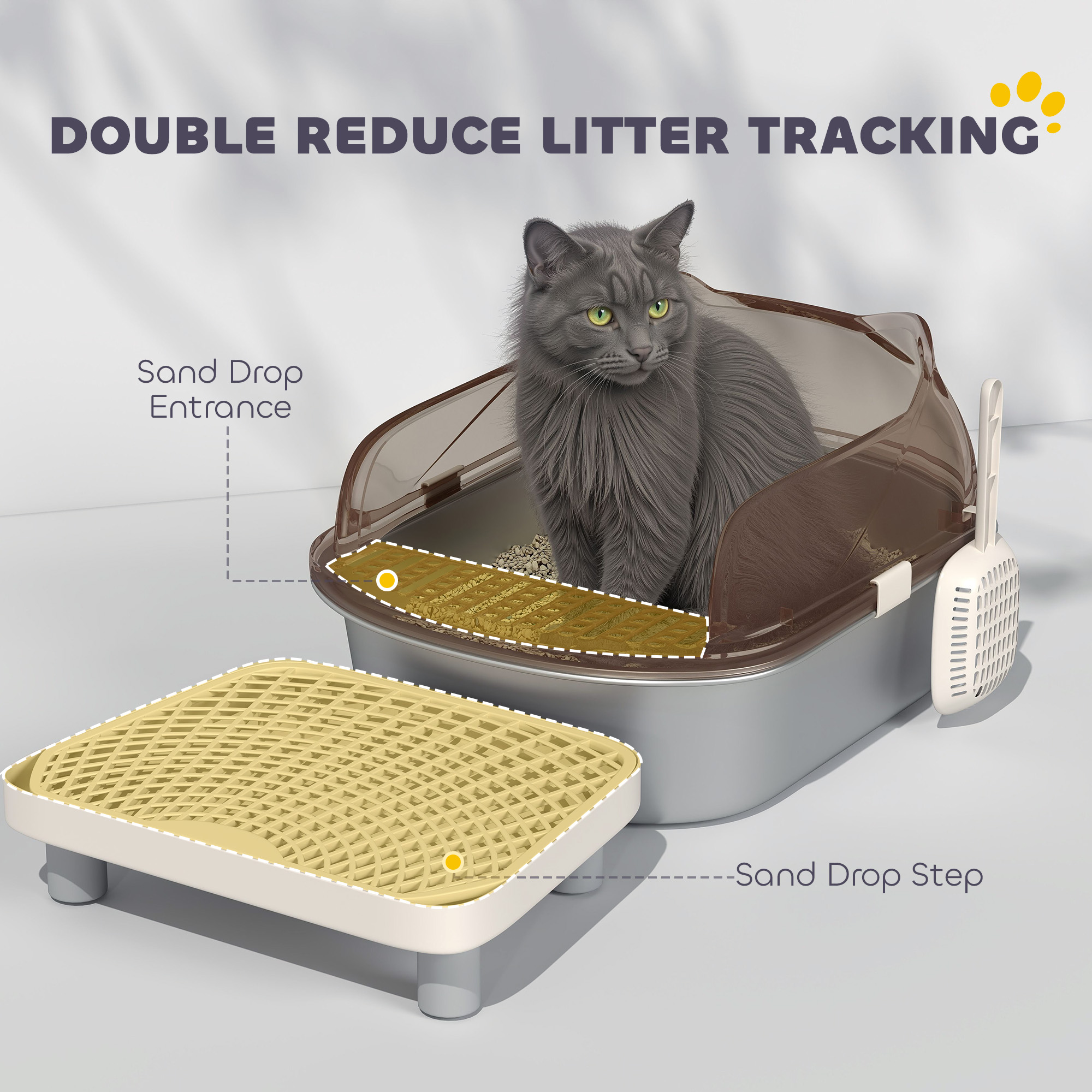 Stainless Steel Cat Litter Box with High Sided Enclosure, Step, Scoop, Non-Sticky & Anti-Urine Leakage, Easy Cleaning - Image 6