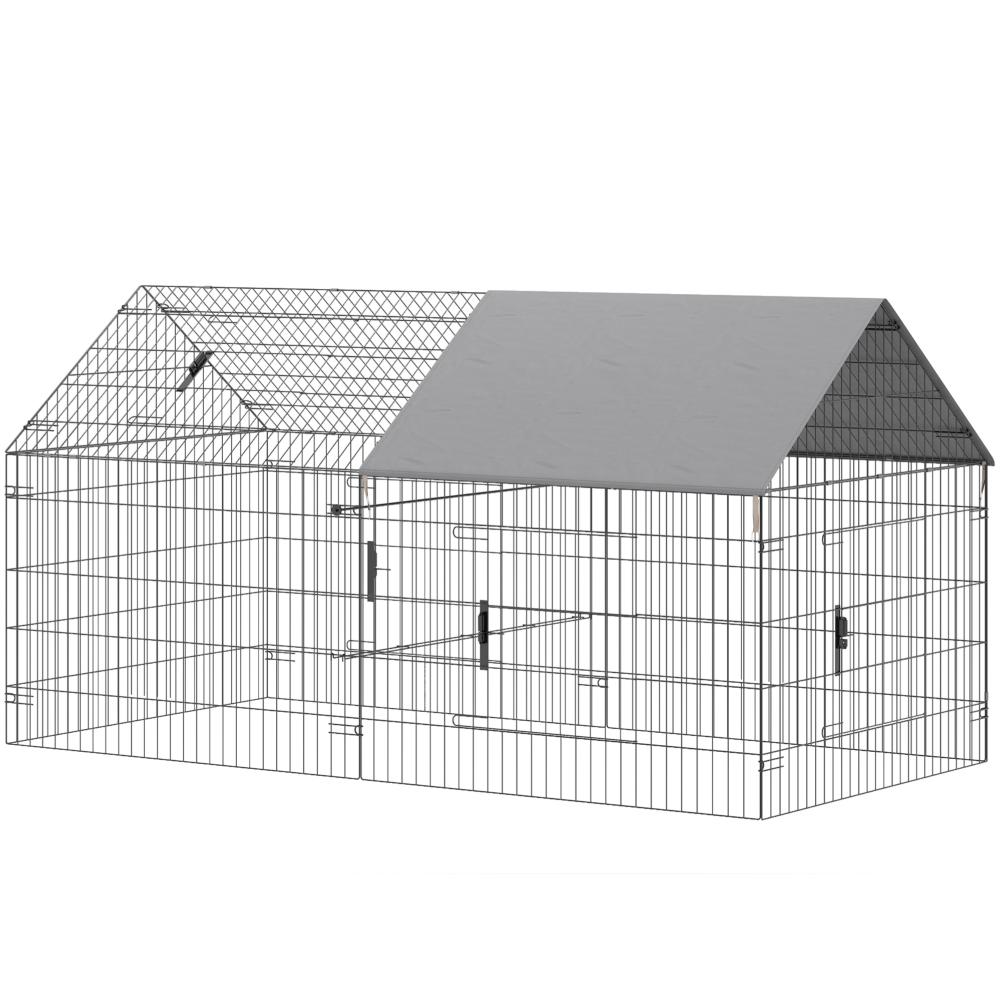 Metal Chicken Coop, Large Chicken Run with Water-Resistant & Anti-UV Cover for 2-3 Hens, Outdoor Hen House with 4 Doors