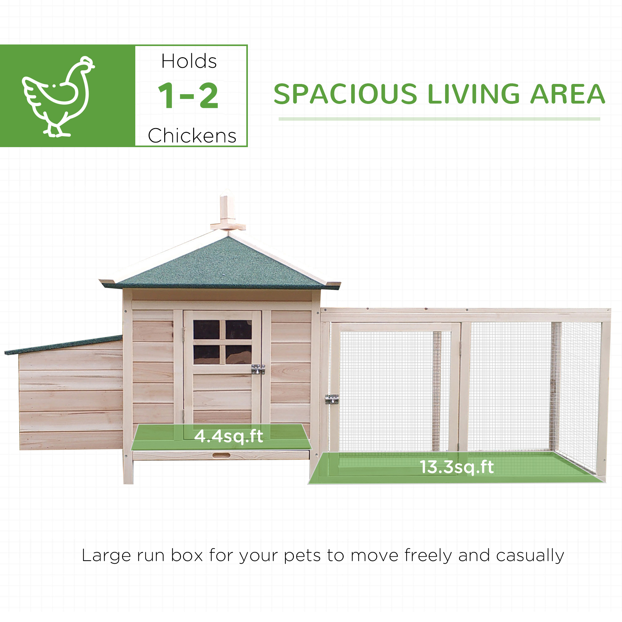 77" Chicken Coop Hen House Rabbit Hutch Poultry Cage Pen Outdoor Backyard with Nesting Box Run Natural