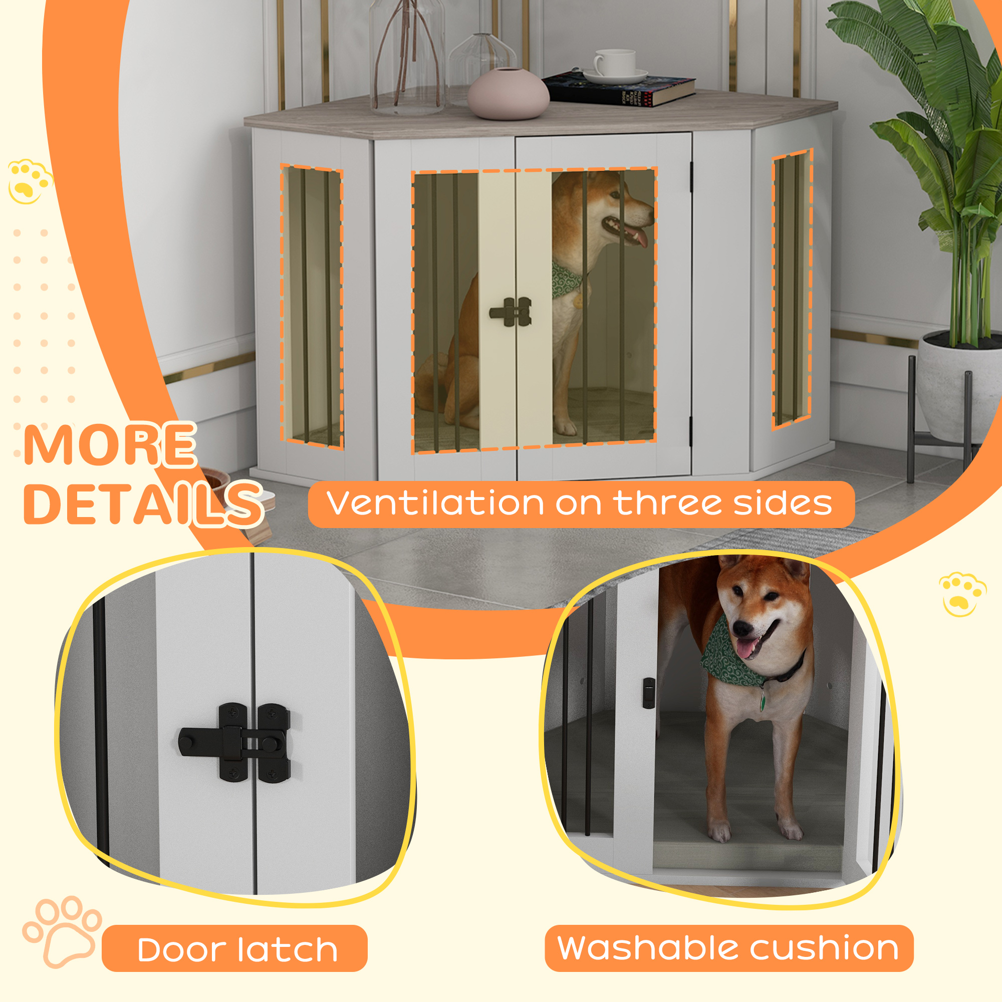 Dog Crate Furniture with Cushion, 41 Inch Corner Design Dog Crate End Table for Medium Dogs, Multi Colour - Image 6
