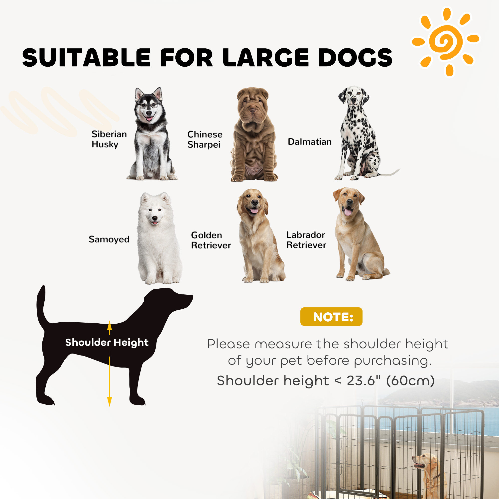 Large Dog Playpen Indoor Outdoor Foldable Pet Pen with Lockable Door and Ground Stakes for Large Dogs, Black