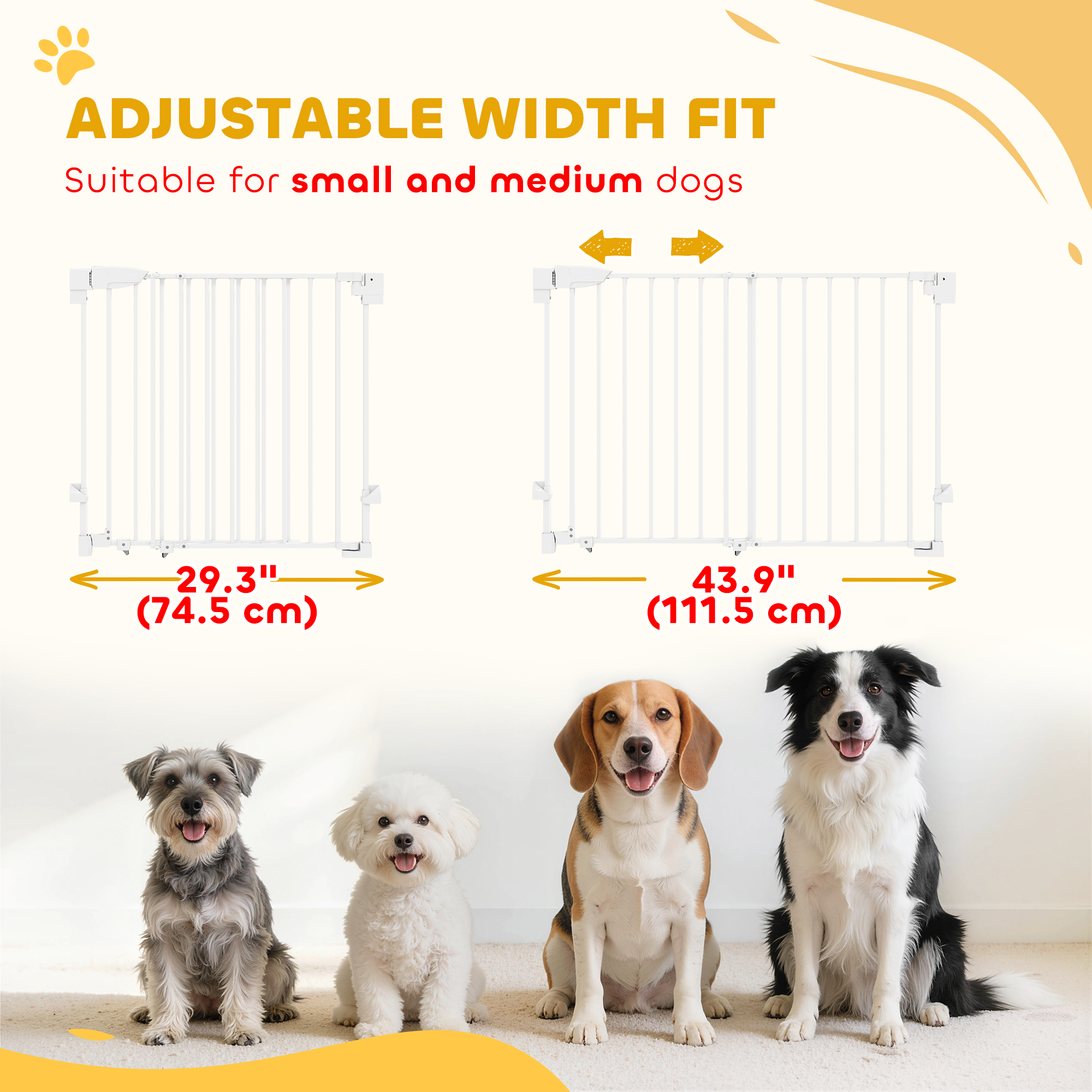 29"-44" Wide Dog Gate, 29" H, Pet Gate with Auto-Close, Single Hand Operation, Wall-Mounted, No-Threshold Design