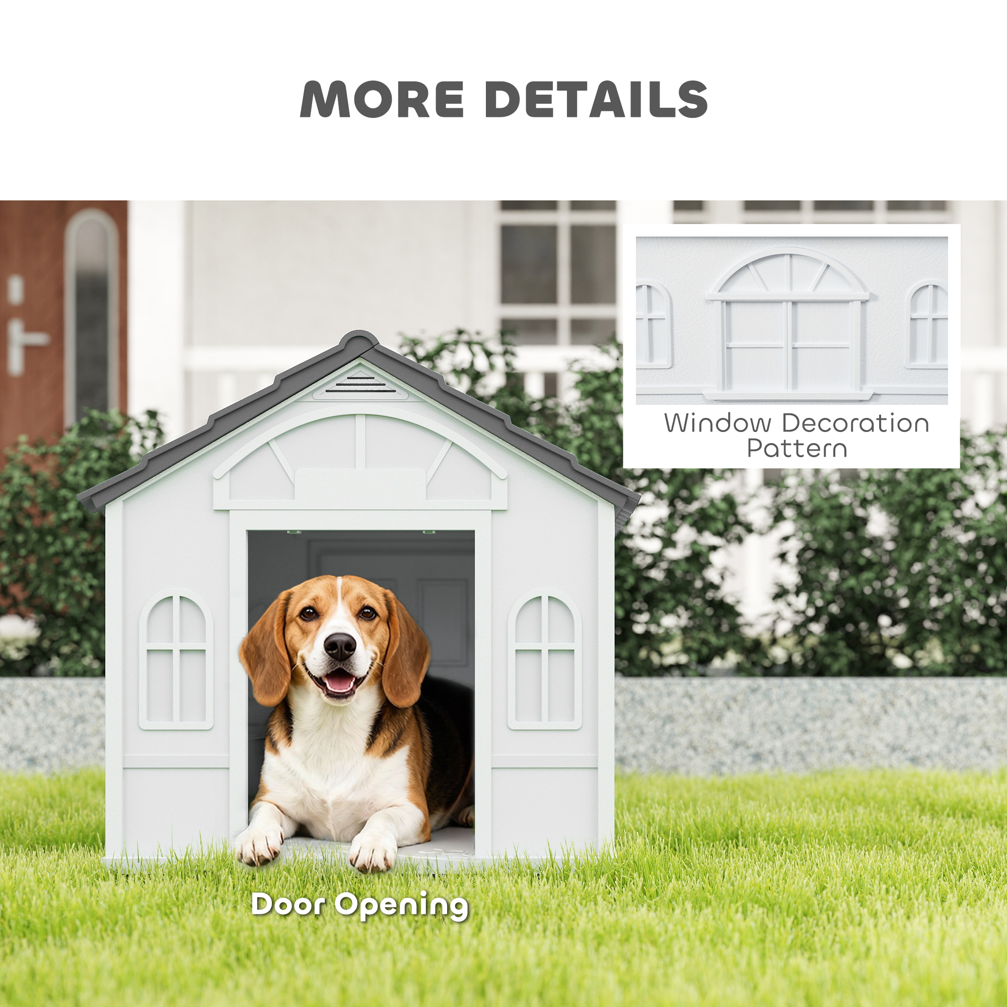 26" Plastic Dog House Outdoor with Air Vents, for Small Medium Dogs, Grey