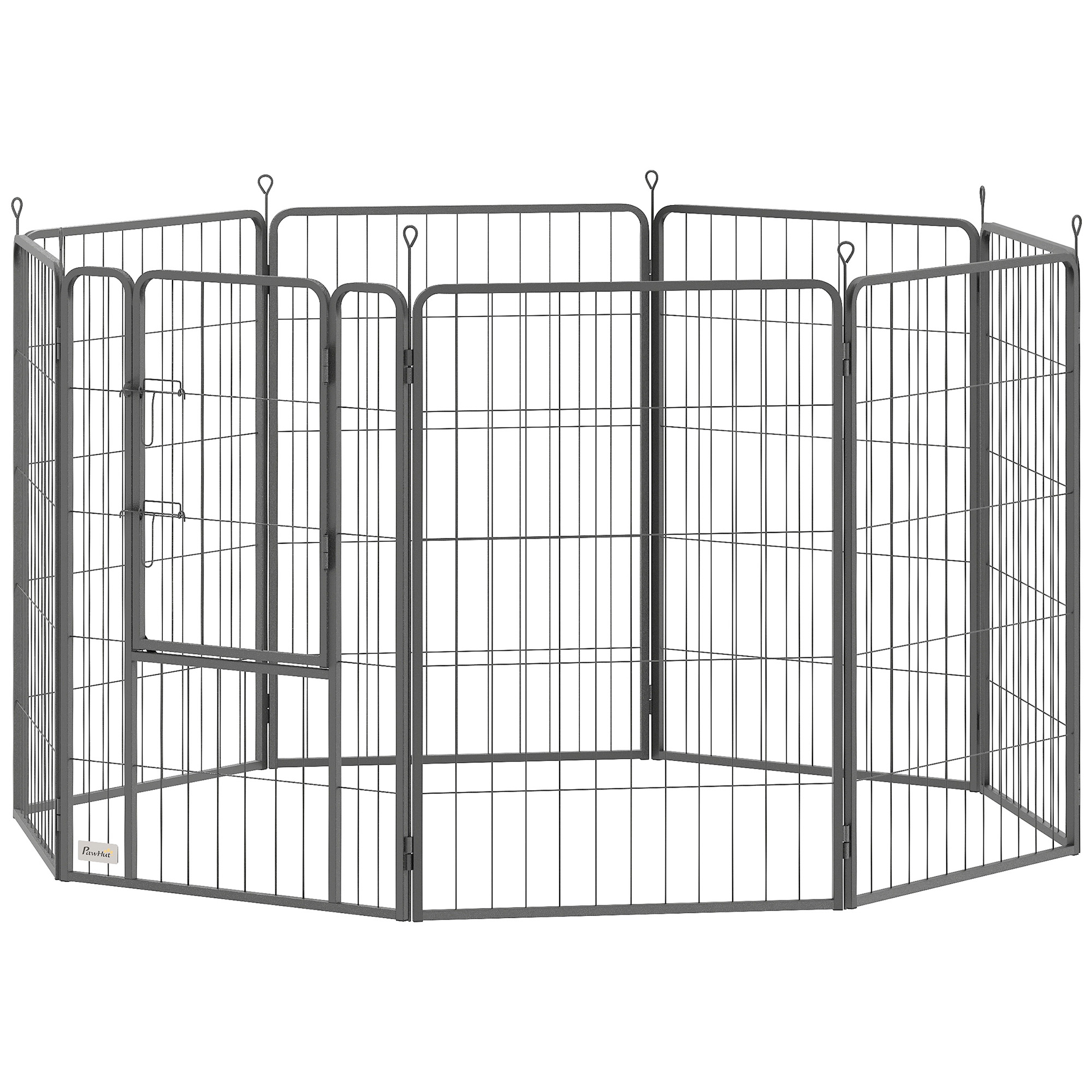 Large Dog Playpen Indoor Outdoor Foldable Pet Pen with Lockable Door and Ground Stakes for Large Dogs, Black