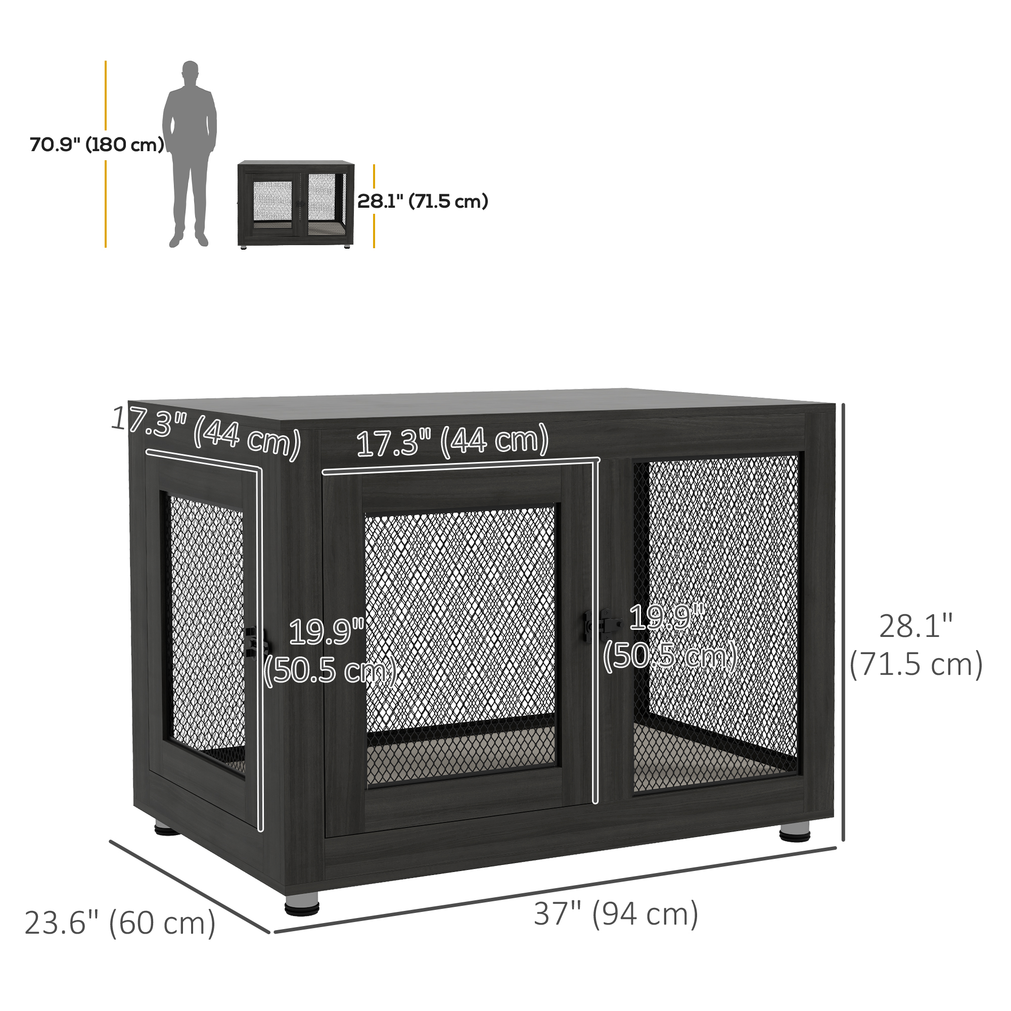 Pet Crate End Table with Water-resistant Cushion or Large Medium Dogs, Black