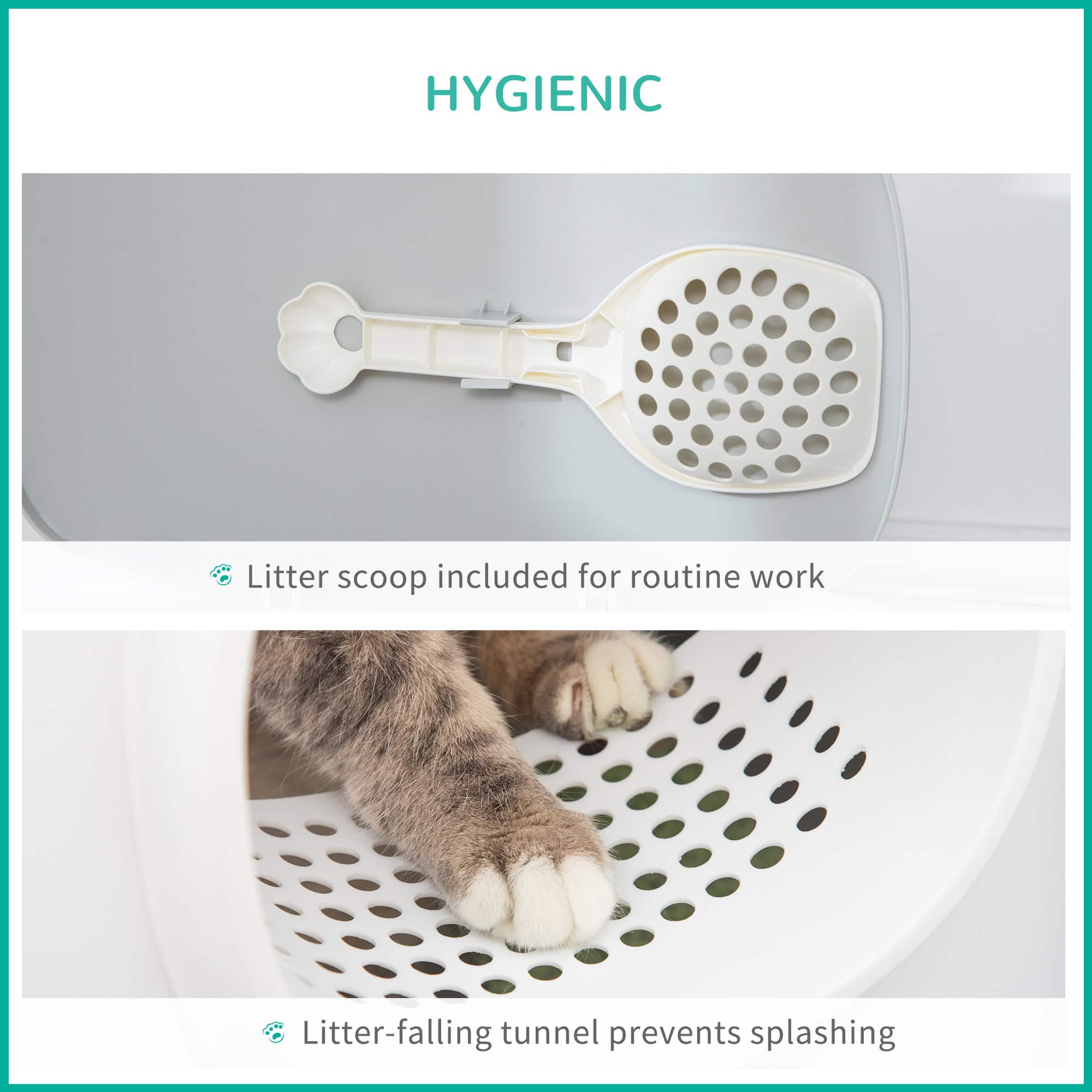 Cat Litter Box with Anti-Sand Tunnel, Scoop, Open Top, Odor Control & Easy to Clean, White