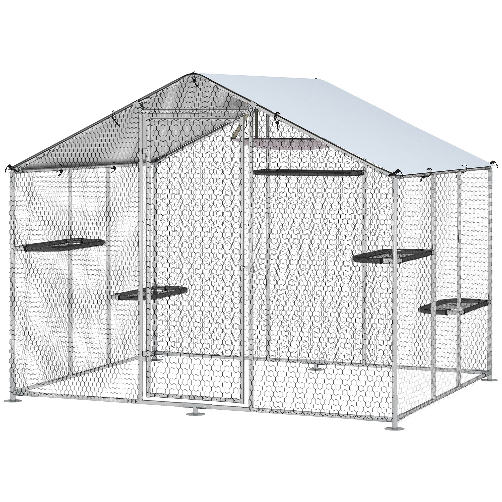 Large Catio Outdoor Cat Enclosure with Waterproof Cover, Walk-in Cat Patio w/ 5 Adjustable Platforms & Hammock 94.5" L