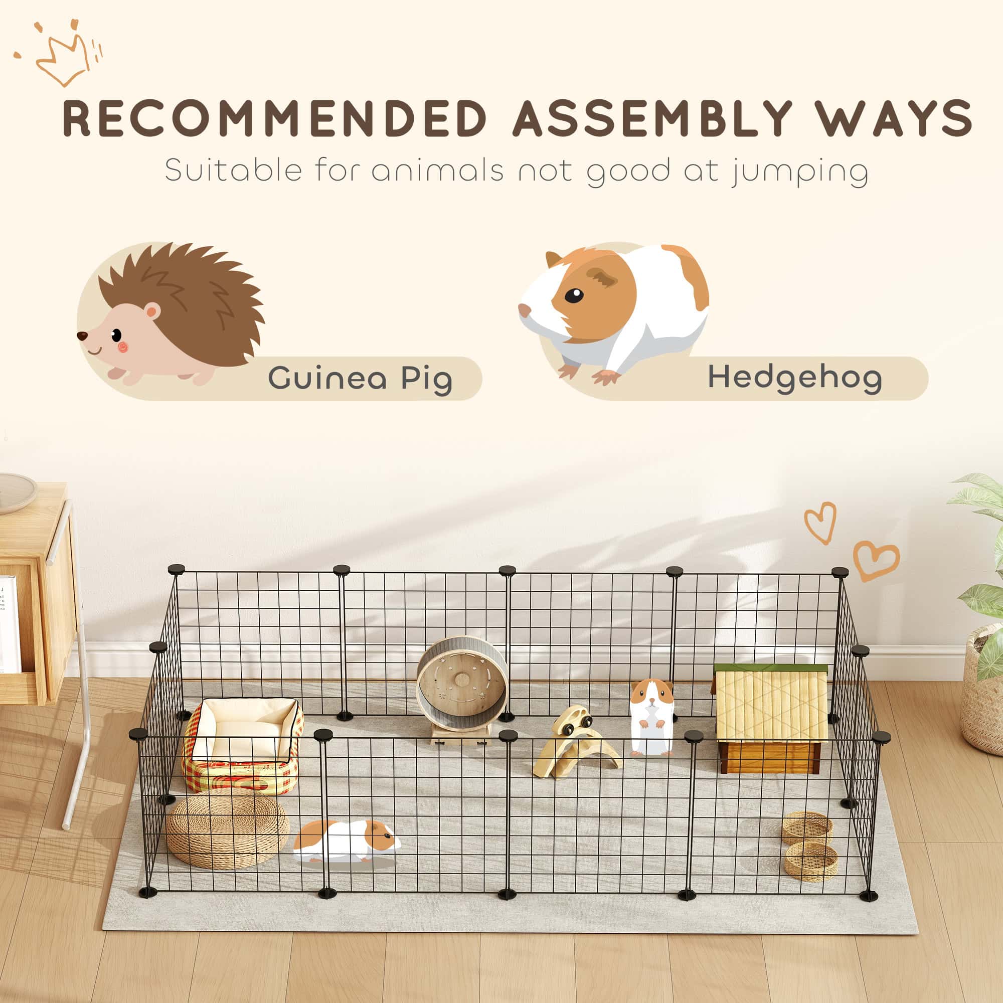 Pet Playpen, DIY Cage House for Small Animals, Guinea Pigs, Hedgehogs, Black