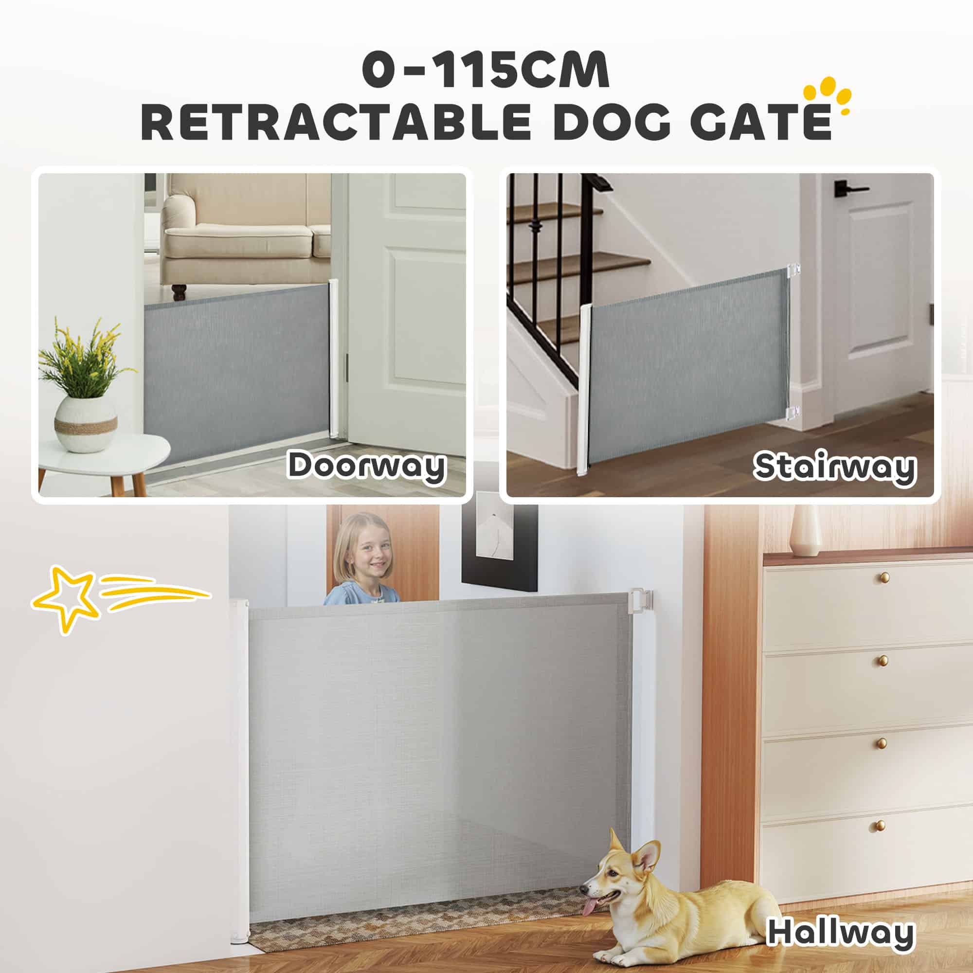 Retractable Pet Safety Barrier Gate, Flexible and Extensible for Stairways Doorways Hallways, Grey - Image 4