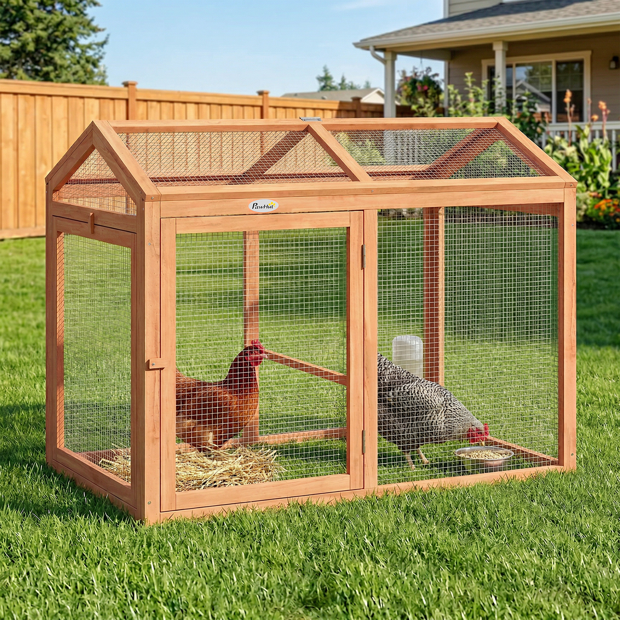 Wooden Chicken Run, Outdoor Chicken Coop with Perch and Dual Doors, Combinable Hen House Rabbit Hutch for Backyard
