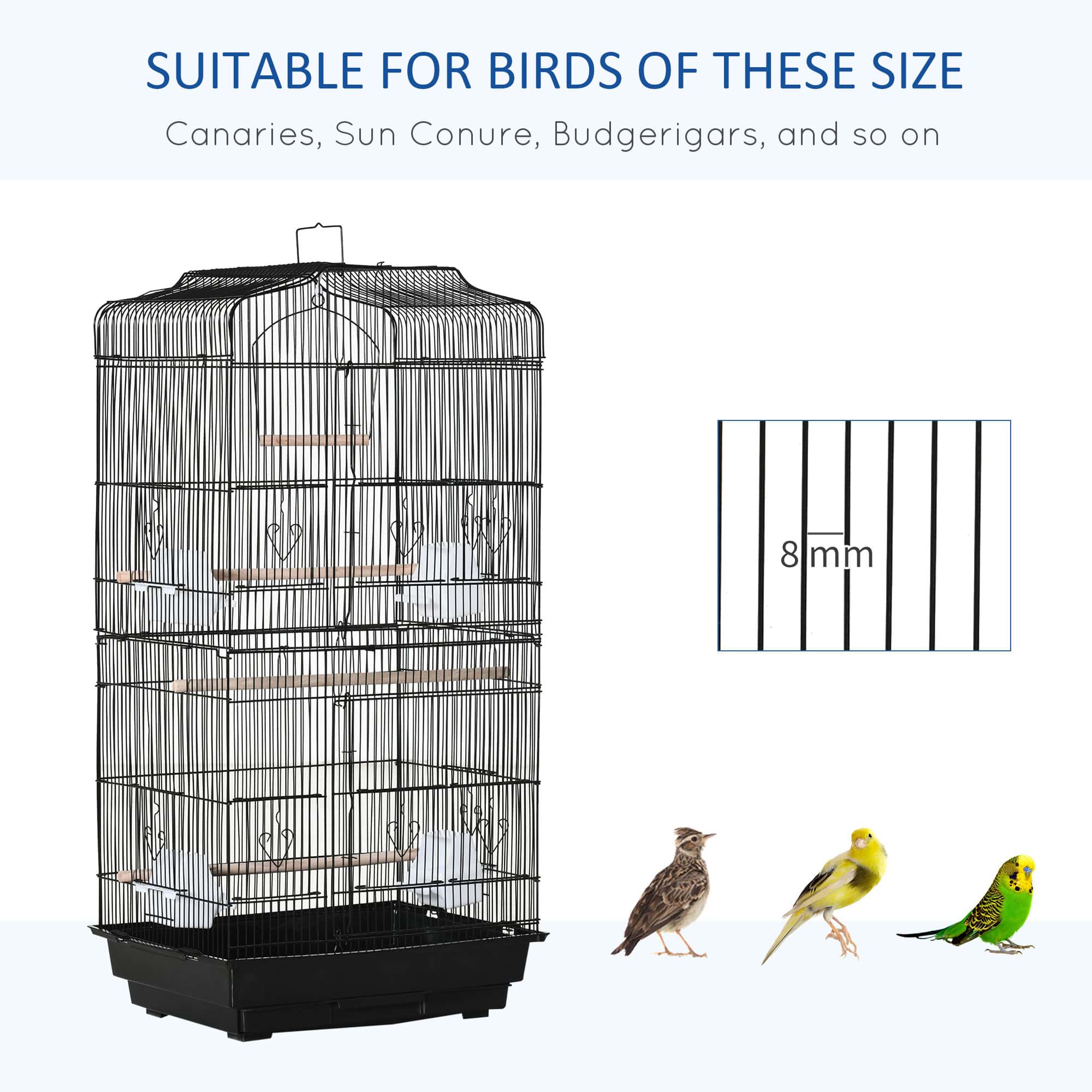 36" Bird Cage, Macaw Play House, Cockatoo, Parrot, Finch Flight Cage, 2 Doors Perch, 4 Feeder Pet Supplies, Black
