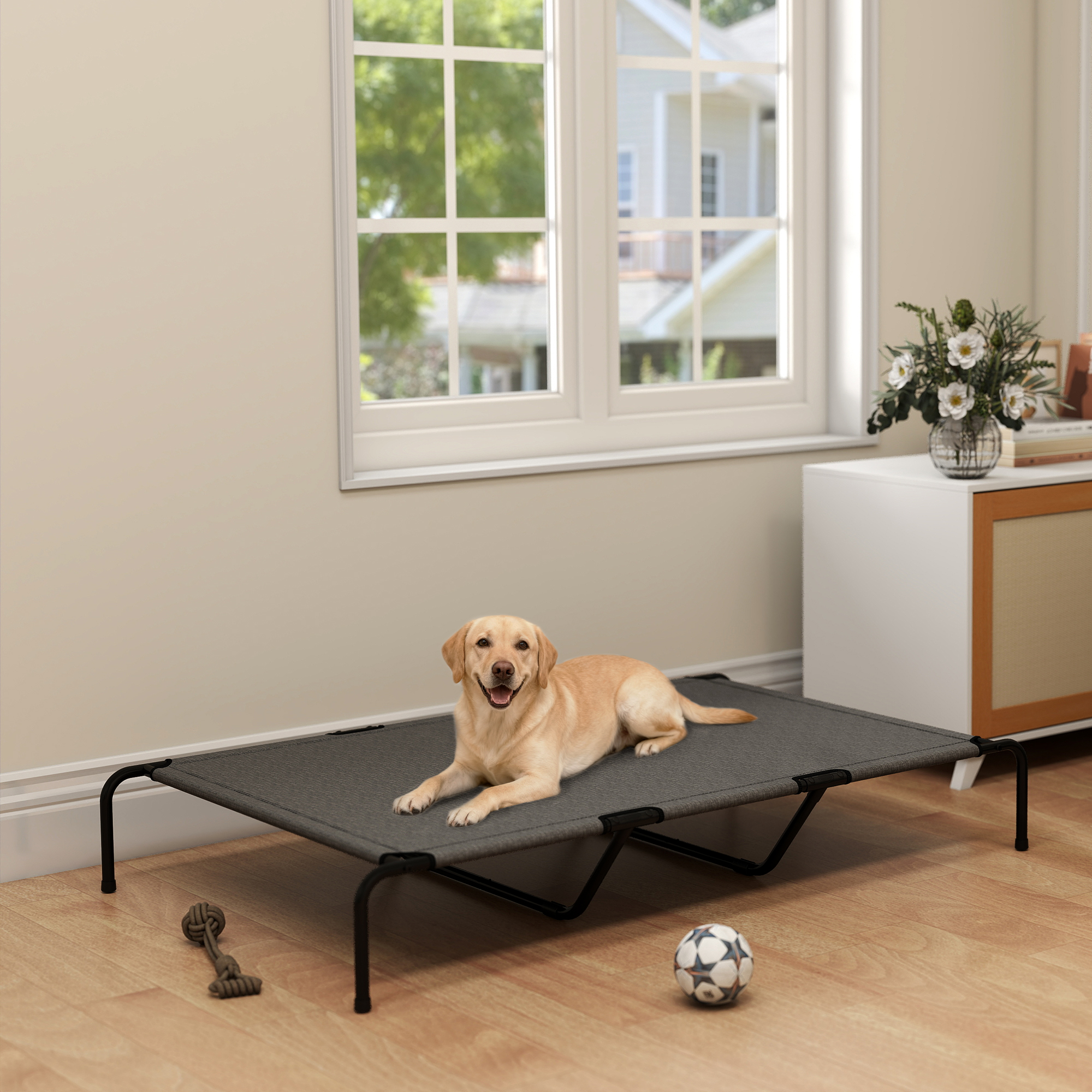 Elevated Dog Bed, Outdoor Dog Cot, Raised Dog Bed for Large Dogs with Breathable Mesh, Grey