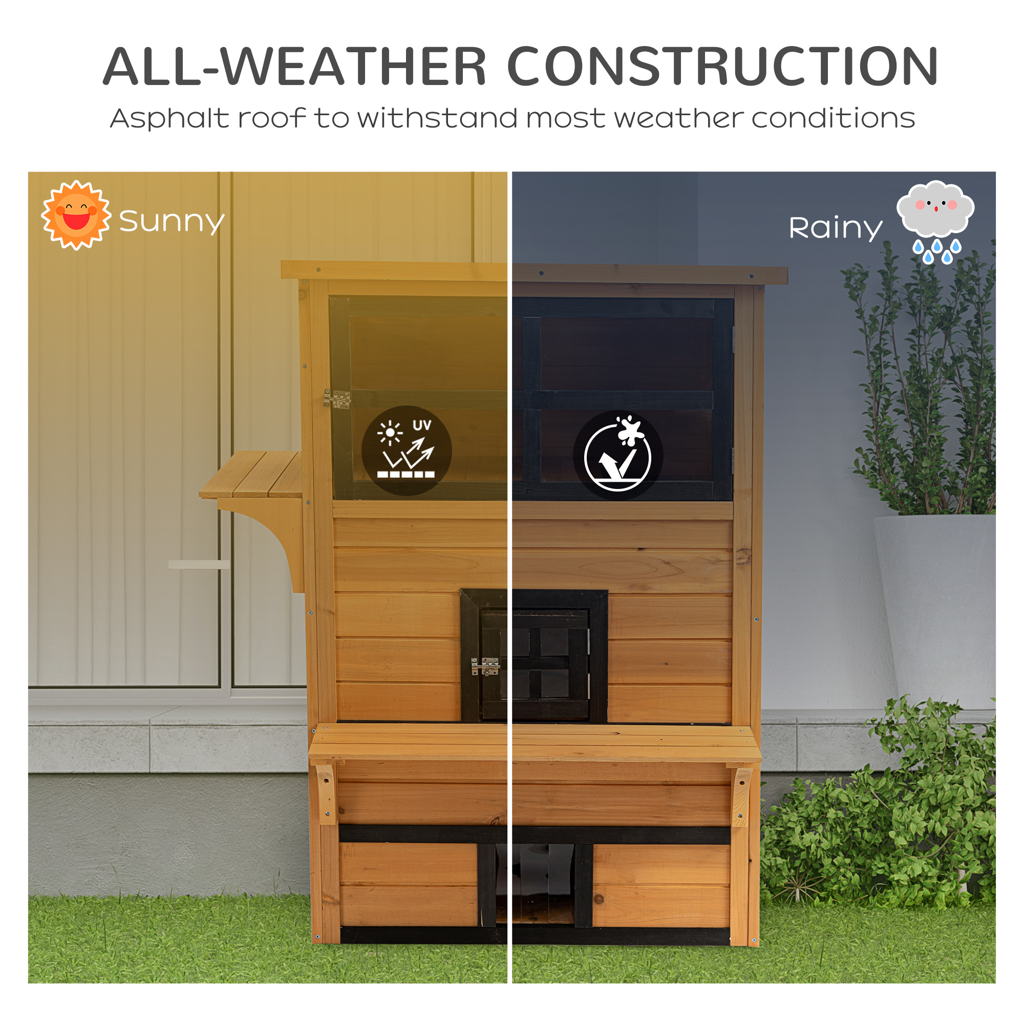 Cat House, Outdoor 3-Tier Kitty Shelter, Weather Resistant, w/ Escape Door