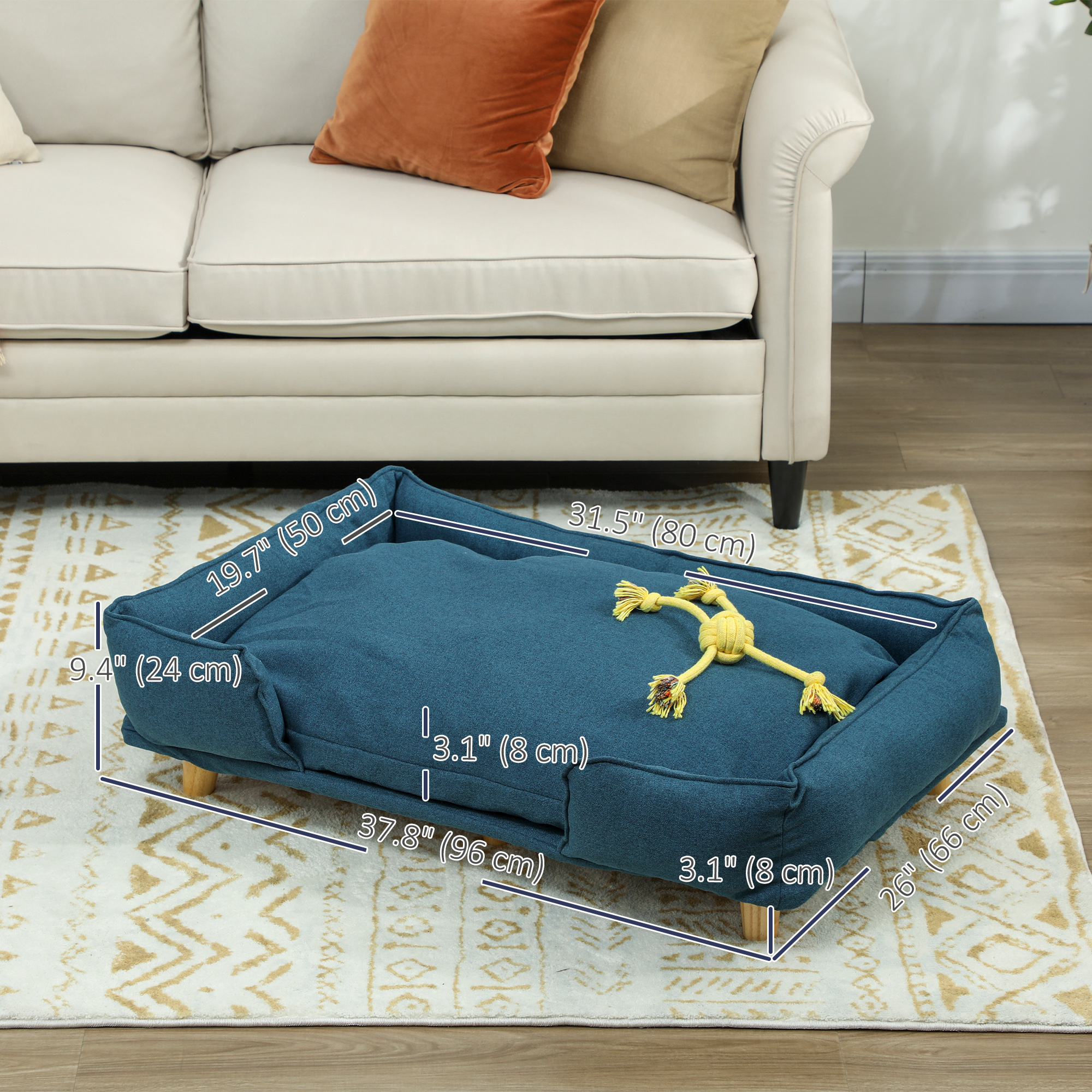 Washable Dog Sofa for Large Dogs, Elevated Pet Couch with Anti-slip Foot Pads, Dark Blue