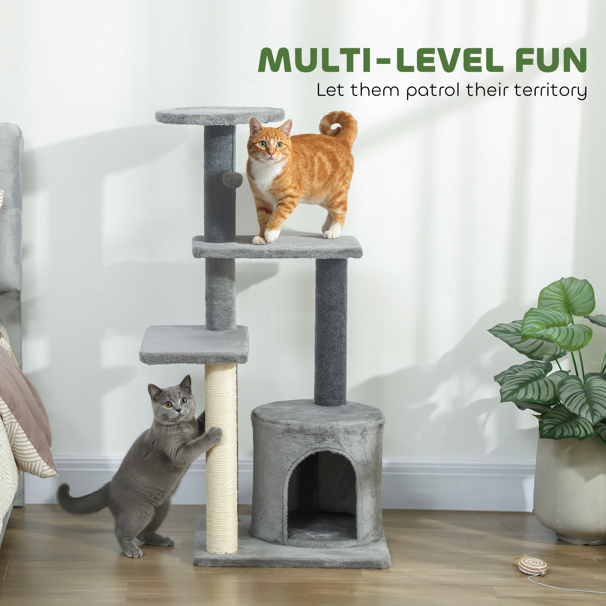 Cat Tree Cat Tower Multi-Level with Sisal Scratching Post for Kittens and Adults Grey Large 41"H