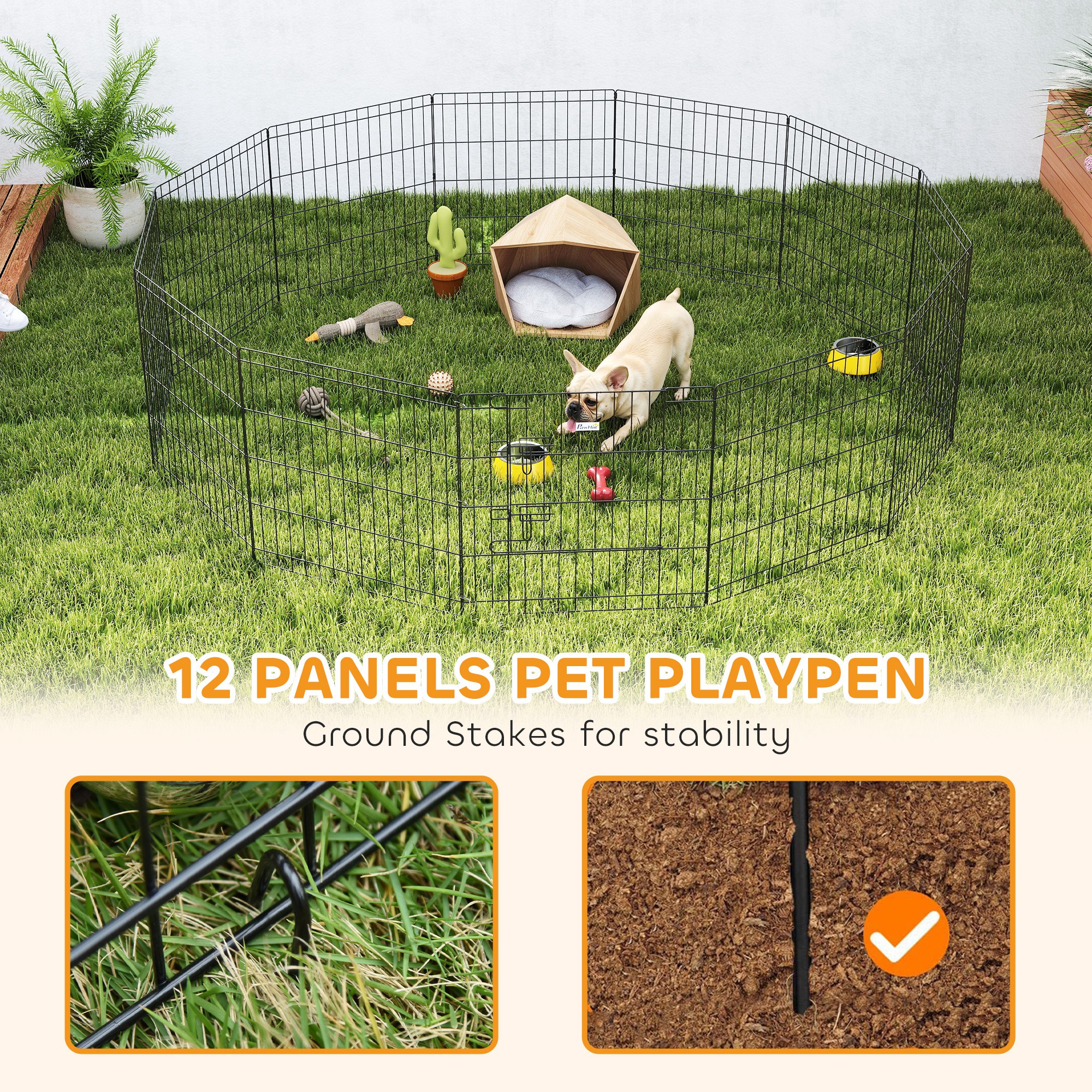 24inch Foldable Metal Exercise Pet Playpen Yard Dog Puppy Kennel Cage 12 Panels