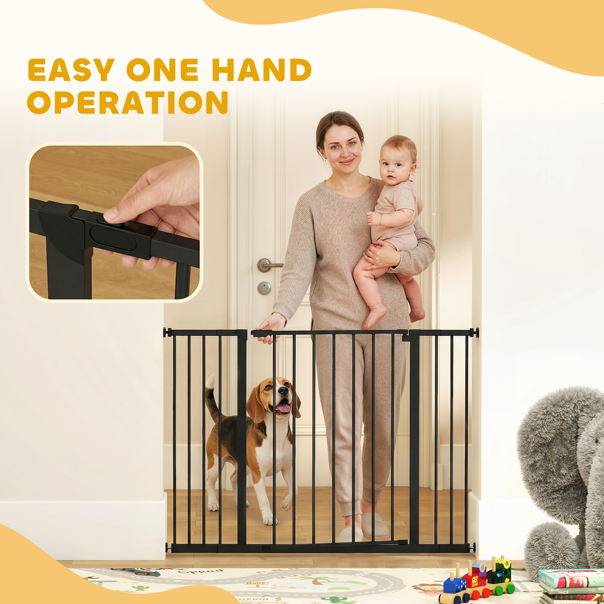Pressure Fit Dog Gate Pet Barrier for stairs doorway, 29.9''- 42.1'' Width Black