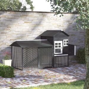 82" Chicken Coop Wooden Hen House Rabbit Hutch Poultry Cage Pen Outdoor Backyard with Nesting Box and Run, Grey